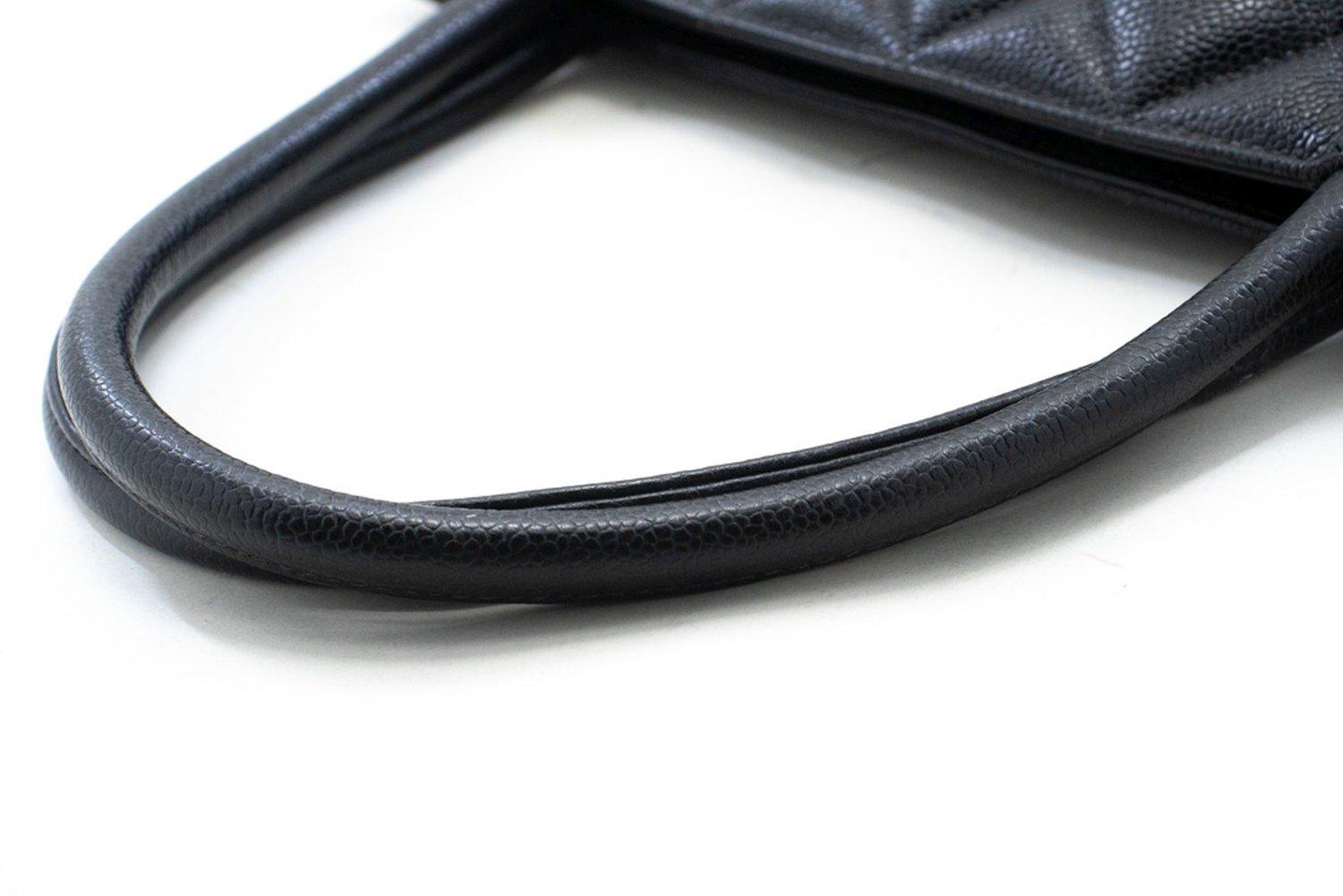 CHANEL Silver Medallion Caviar Shoulder Shopping Tote Bag Black SV For Sale 9