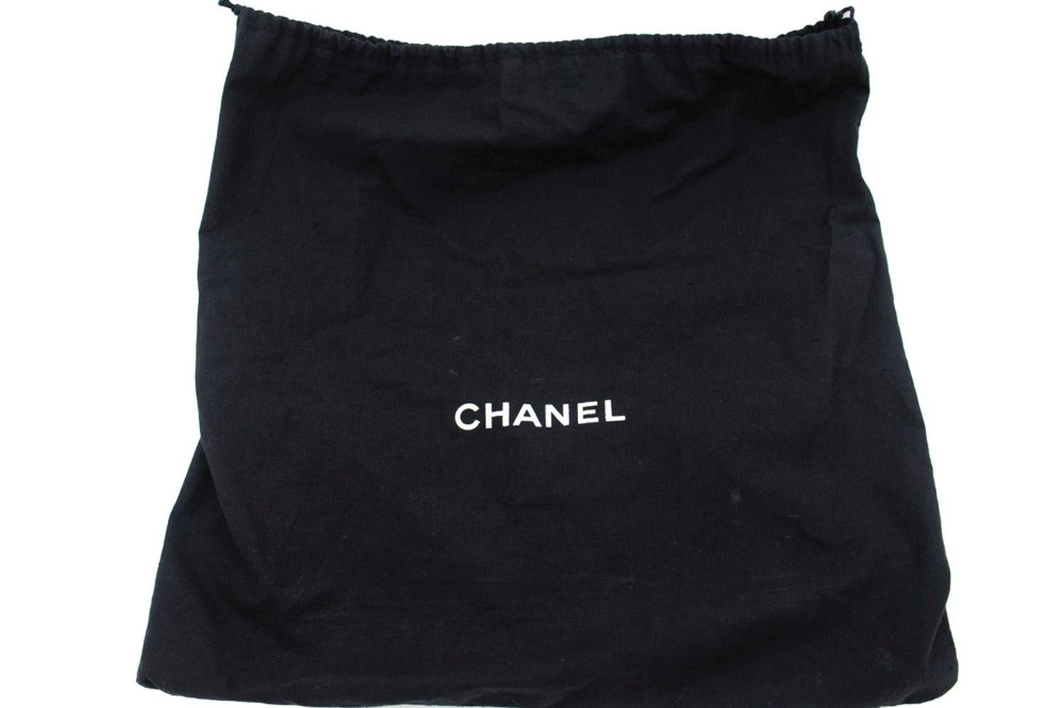 CHANEL Silver Medallion Caviar Shoulder Shopping Tote Bag Black SV 10