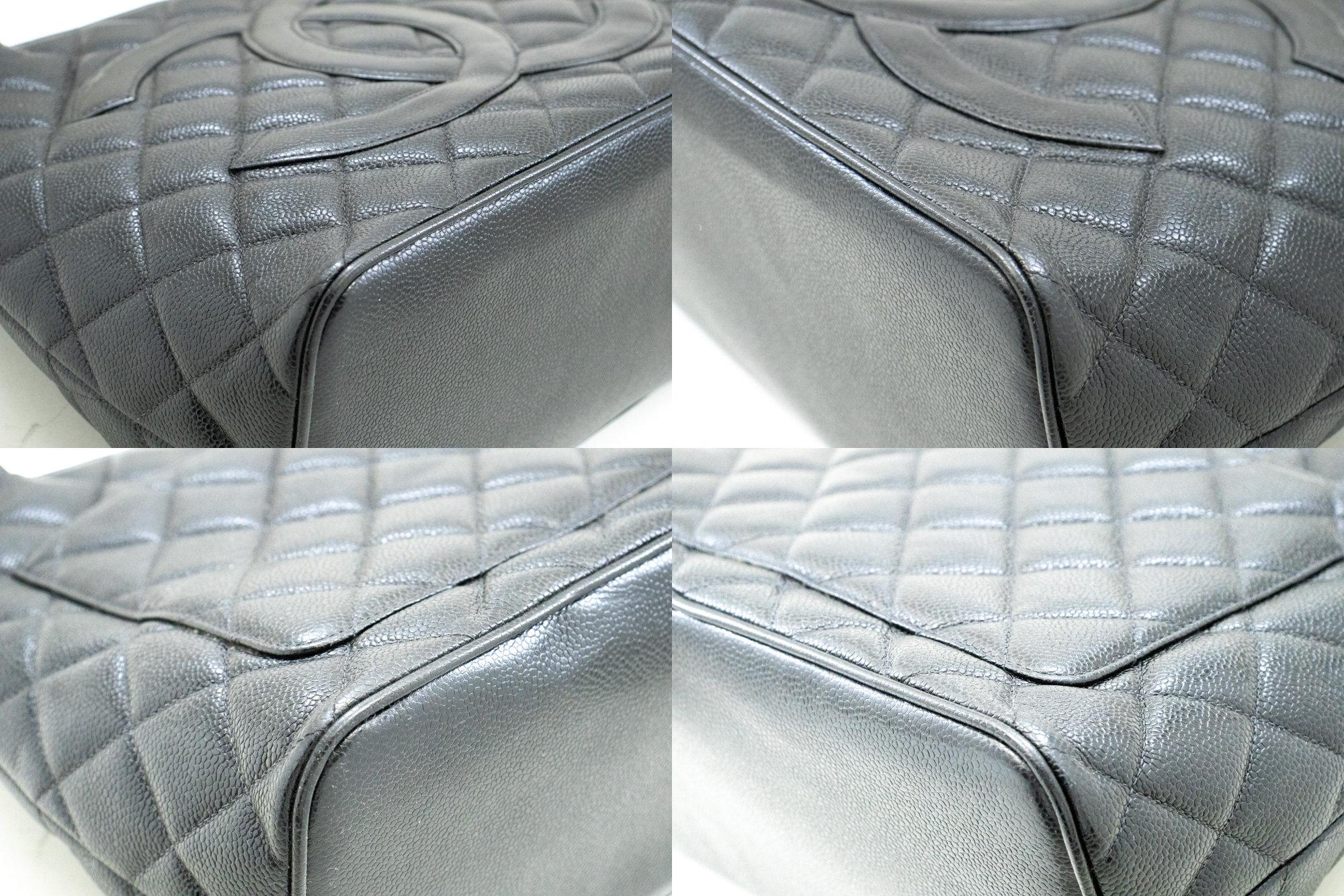 CHANEL Silver Medallion Caviar Shoulder Shopping Tote Bag Black SV For Sale 2