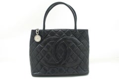 CHANEL Silver Medallion Grained Calfskin Leather Shoulder Bag