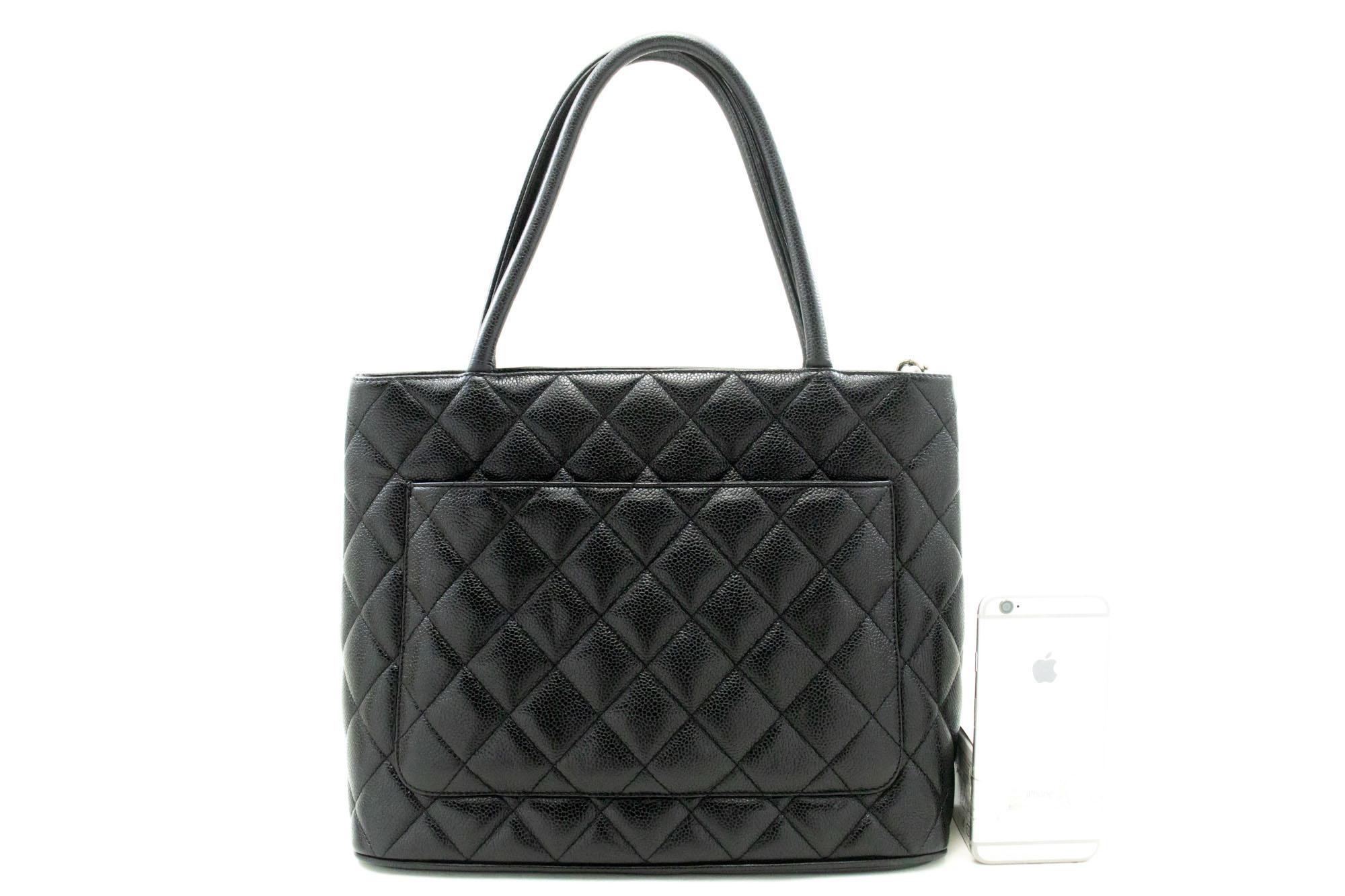 Black CHANEL Silver Medallion Grained Calfskin Leather Shoulder Bag For Sale