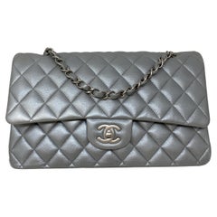 Chanel Silver Medium Double Flap Bag 