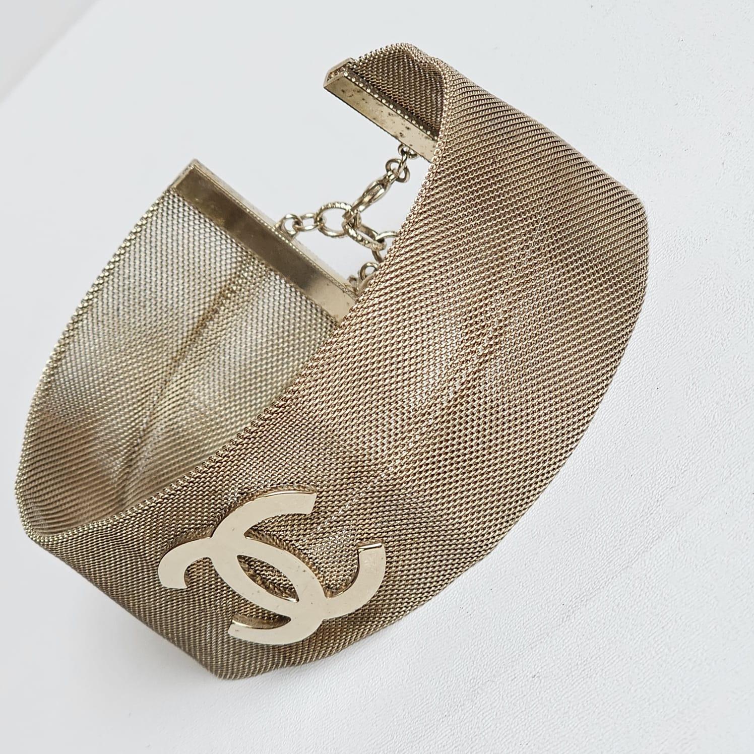 Chanel Silver Mesh CC Logo Choker Necklace 1