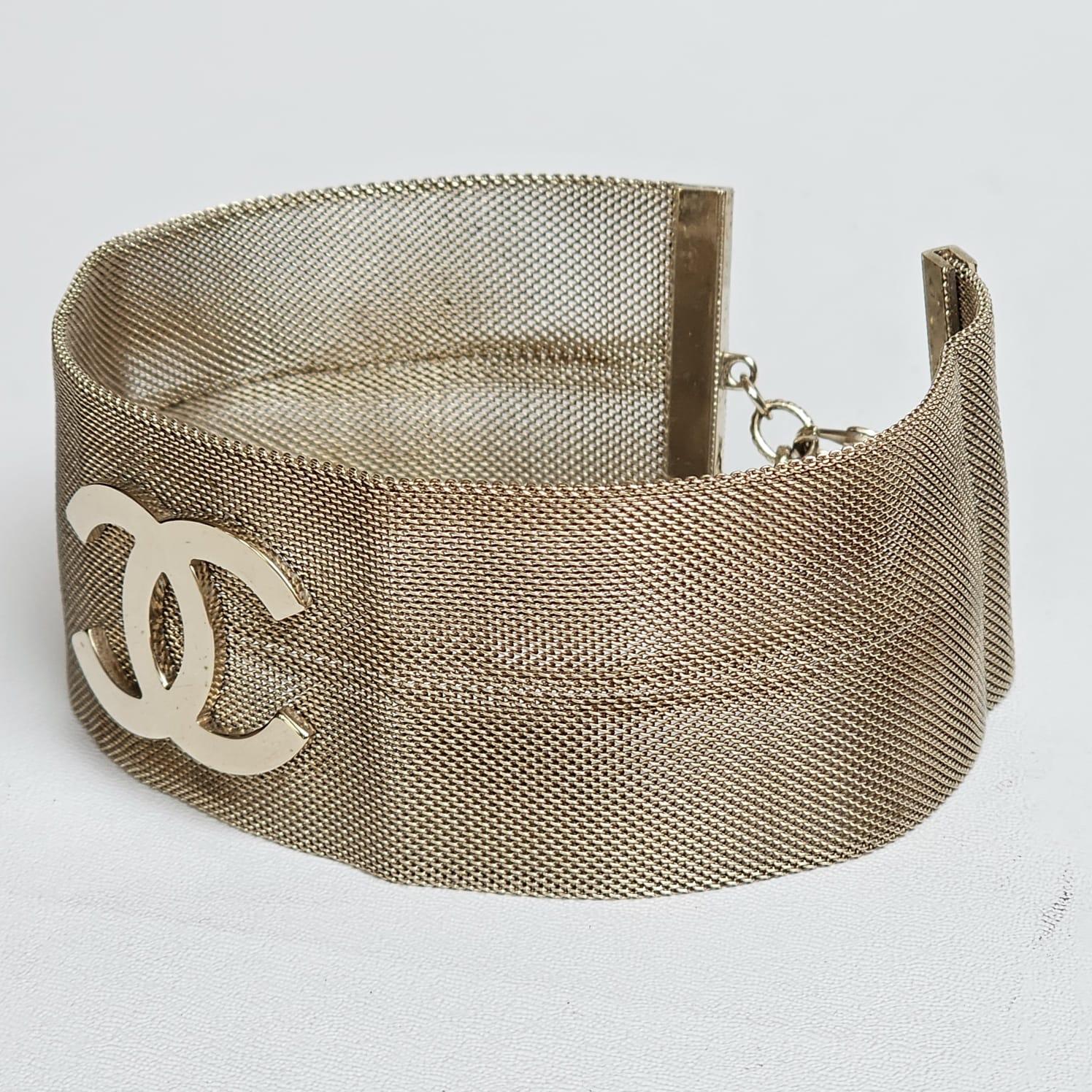 Chanel Silver Mesh CC Logo Choker Necklace 4