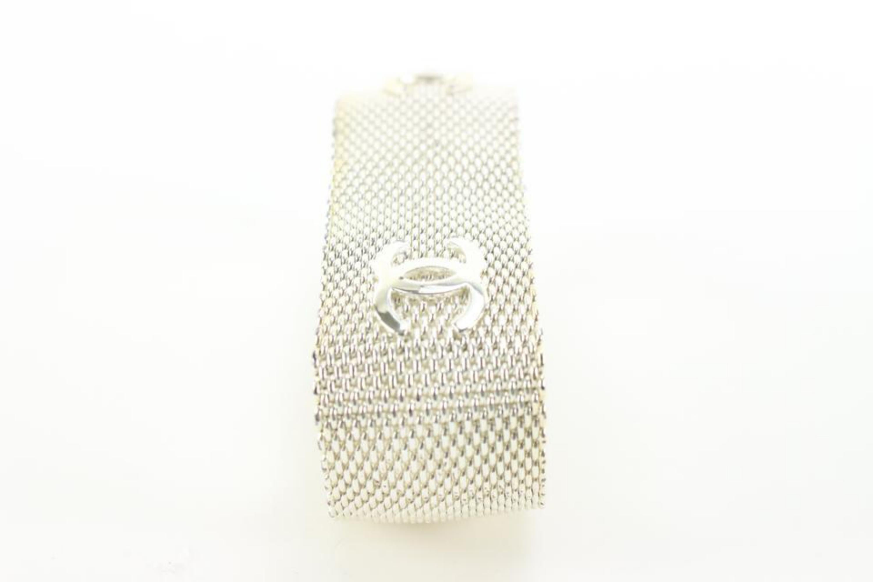 Chanel Silver Mesh Chainlink CC Cuff Bangle Bracelet 34ck811s 3