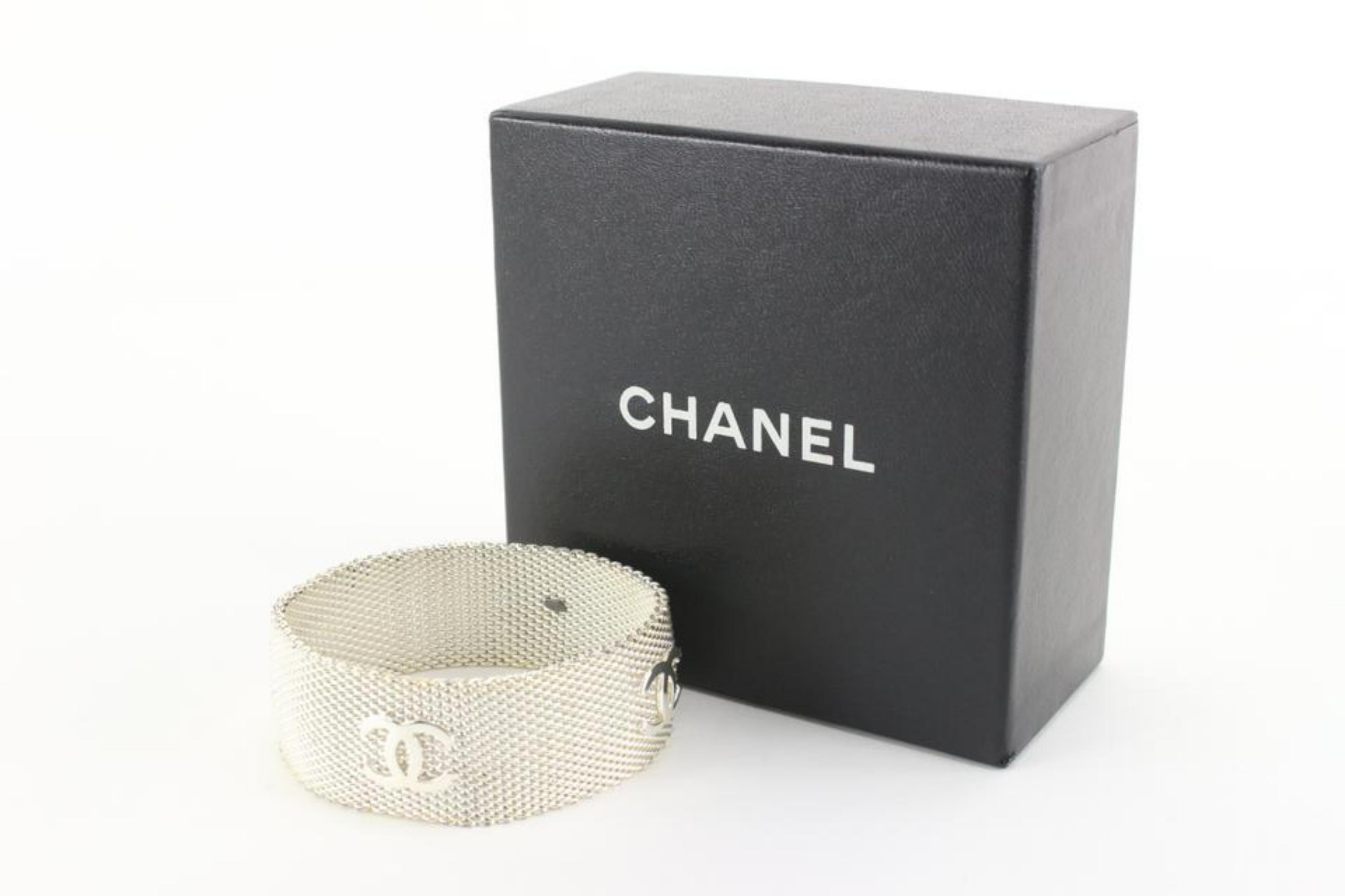 Chanel Silver Mesh Chainlink CC Cuff Bangle Bracelet 34ck811s 5
