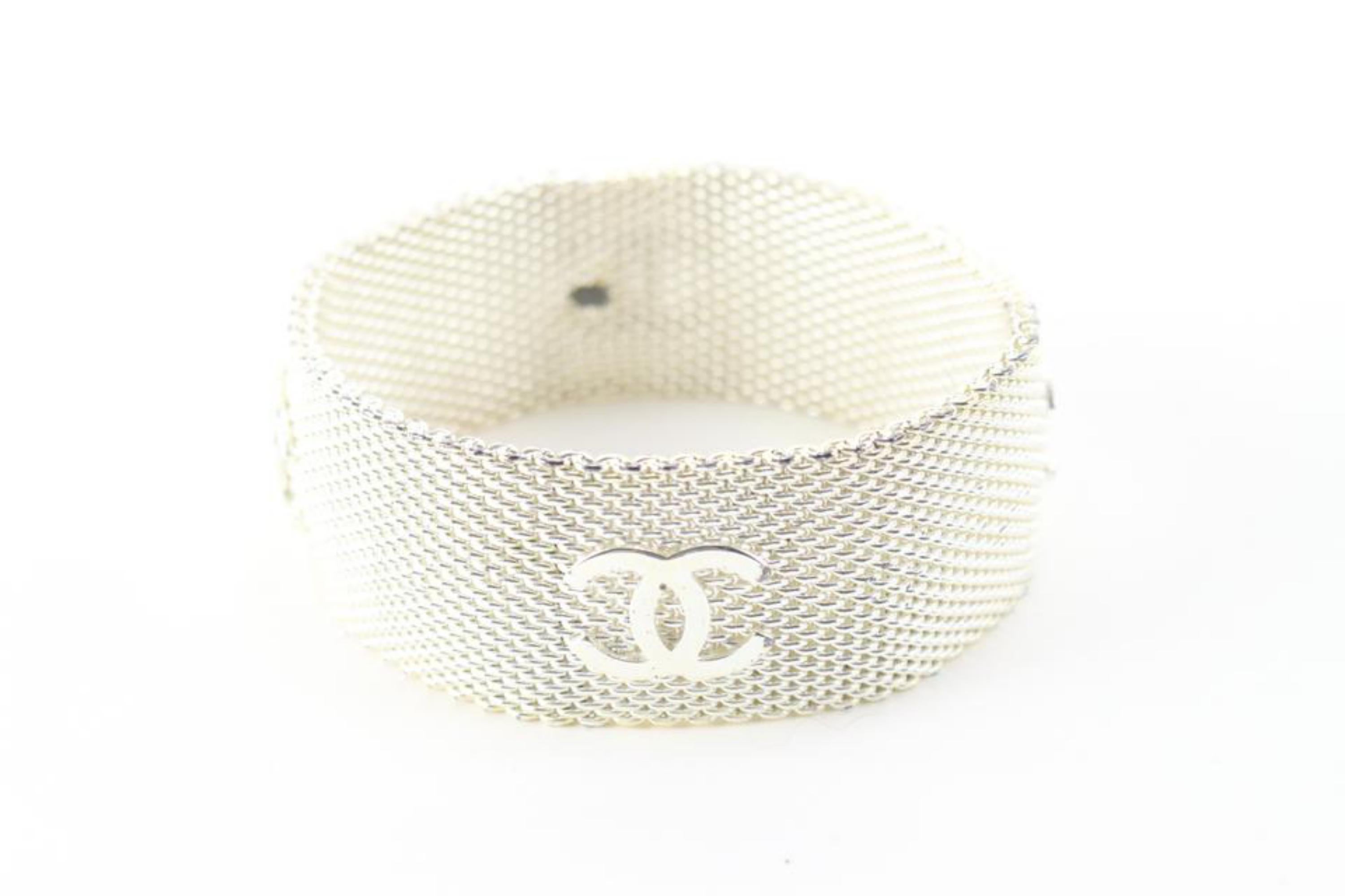 Chanel Silver Mesh Chainlink CC Cuff Bangle Bracelet 34ck811s 1