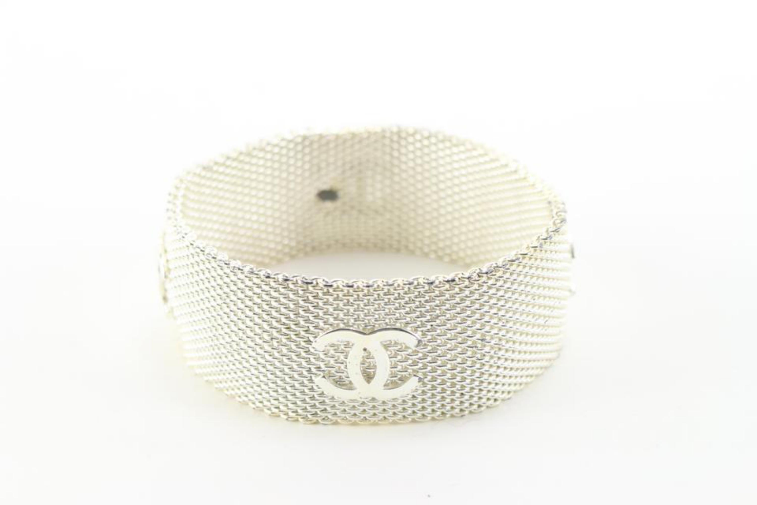 Chanel Silver Mesh Chainlink CC Cuff Bangle Bracelet 34ck811s 2