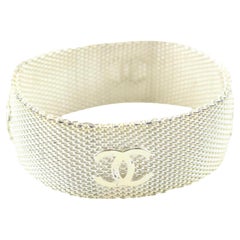 Chanel Silver Mesh Chainlink CC Cuff Bangle Bracelet 34ck811s
