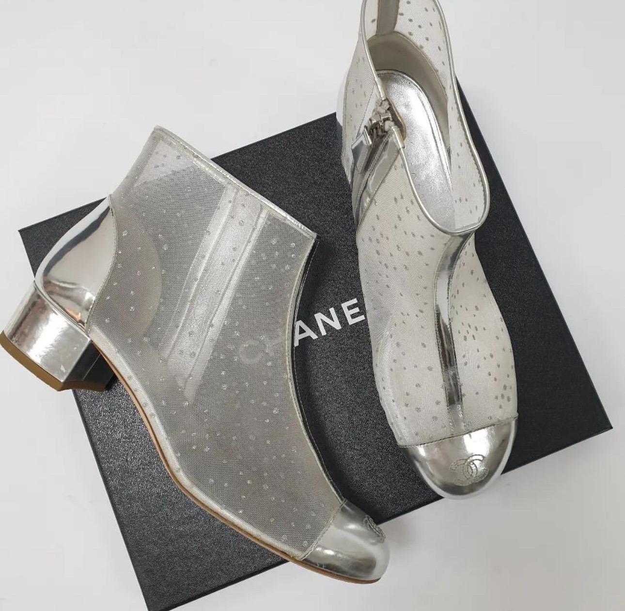 Women's Chanel Silver Mesh Chunky Ankle Boots For Sale