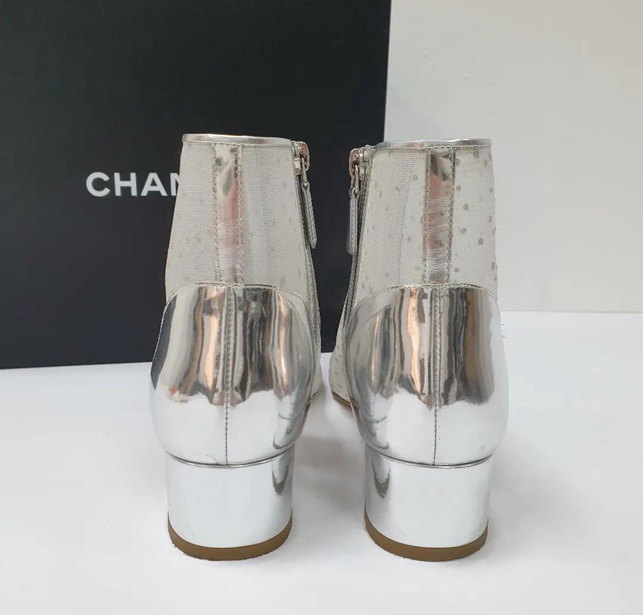 Chanel Silver Mesh Chunky Ankle Boots For Sale 1