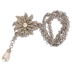 CHANEL métal argenté 05A CRYSTAL CAMELLIA CHAINE Ceinture 85 90
