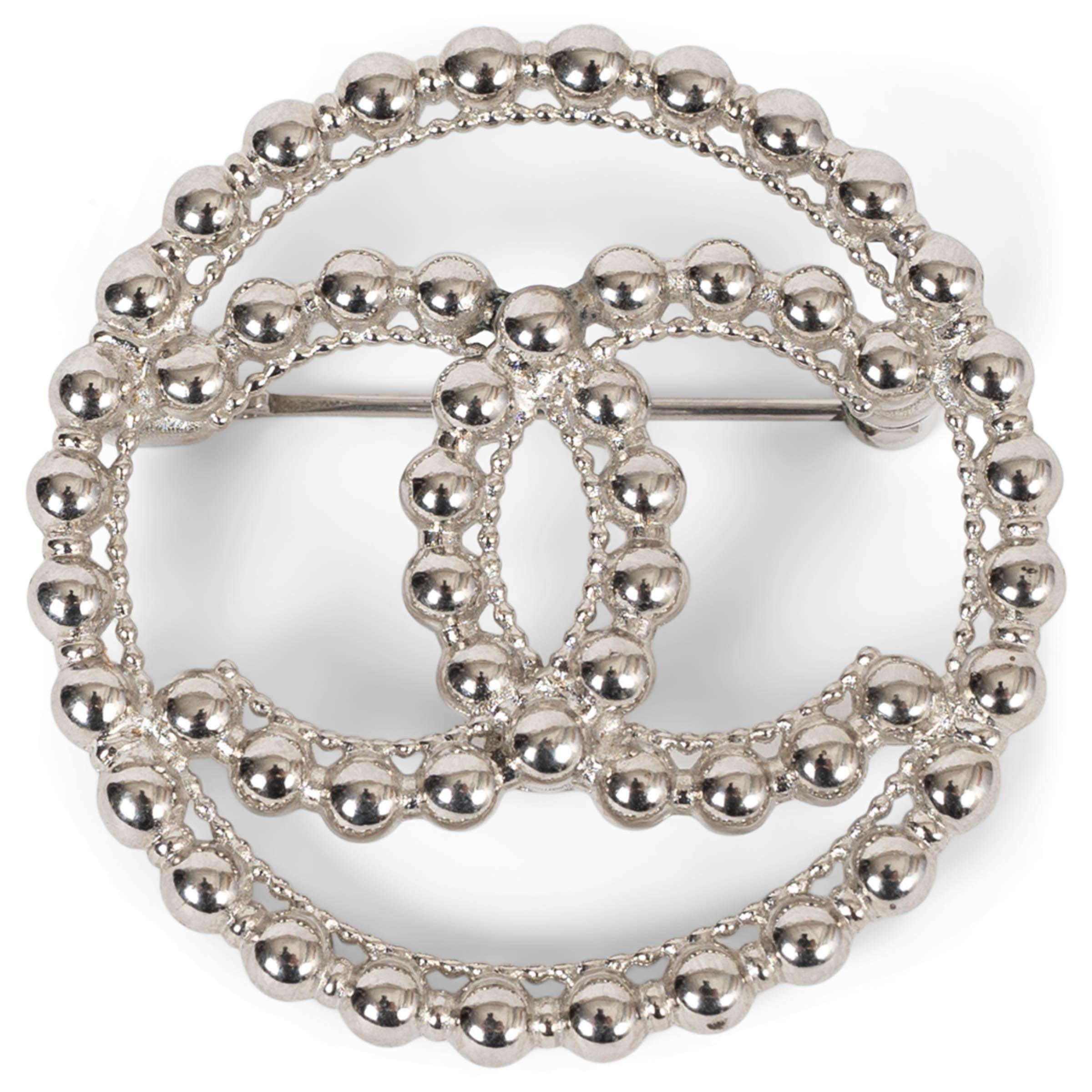 CHANEL silver metal 22C DUBAI CC BEADS ROUND Brooch For Sale