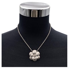 Chanel Silver Metal Chain Necklace Camellia CC Logo Pendant