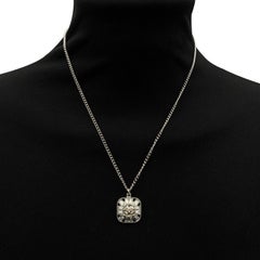 Chanel Silber Metall Kette Halskette Kristalle CC Logo Anhänger