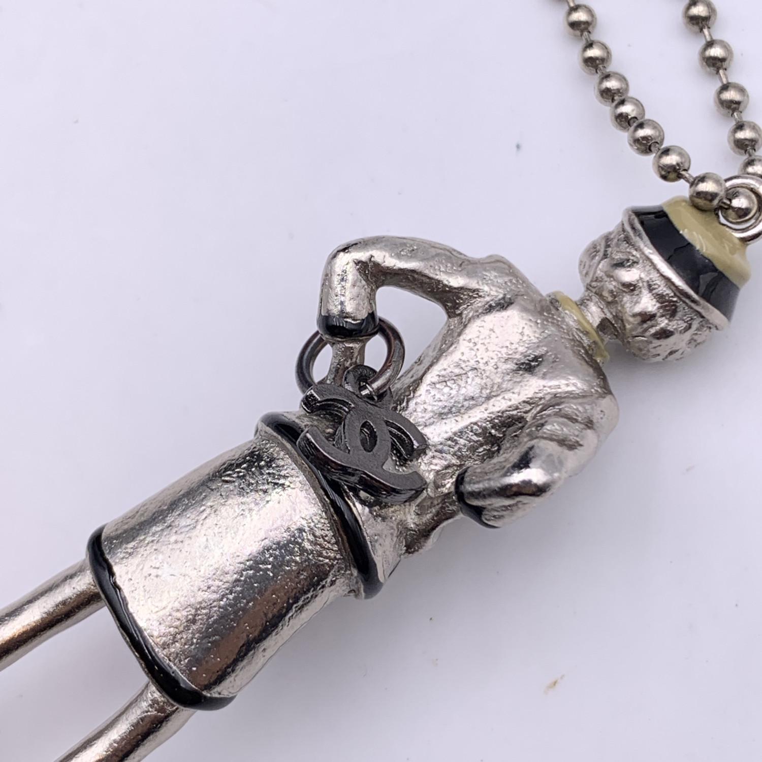 Chanel Silver Metal Coco Mademoiselle Figurine Pendant Necklace 2