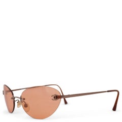 CHANEL silver metal FRAMELESS OVAL Sunglasses Peach 4003