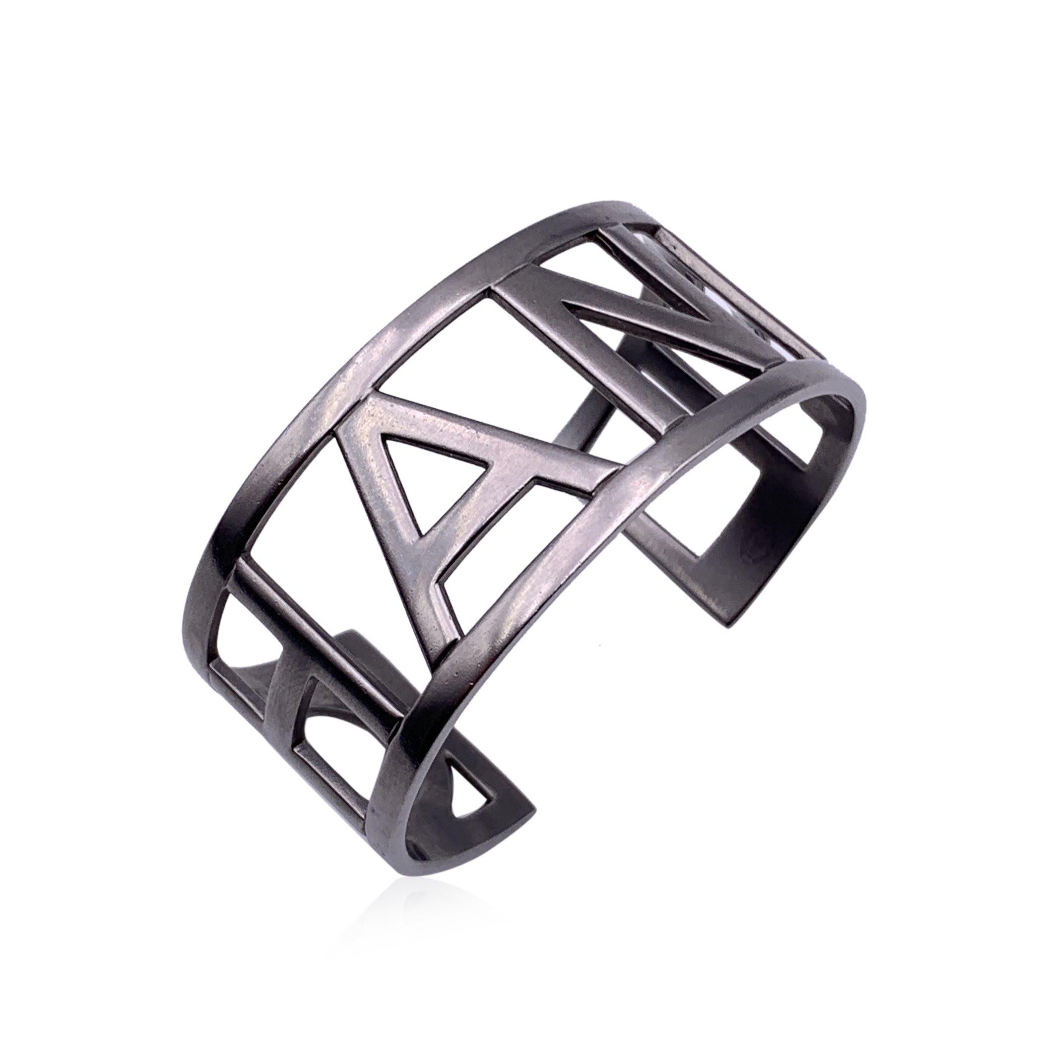 Black Chanel Silver Metal Logo Letter Cuff Bangle Bracelet For Sale