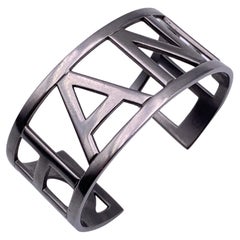 Chanel Silver Metal Logo Letter Cuff Bangle Bracelet