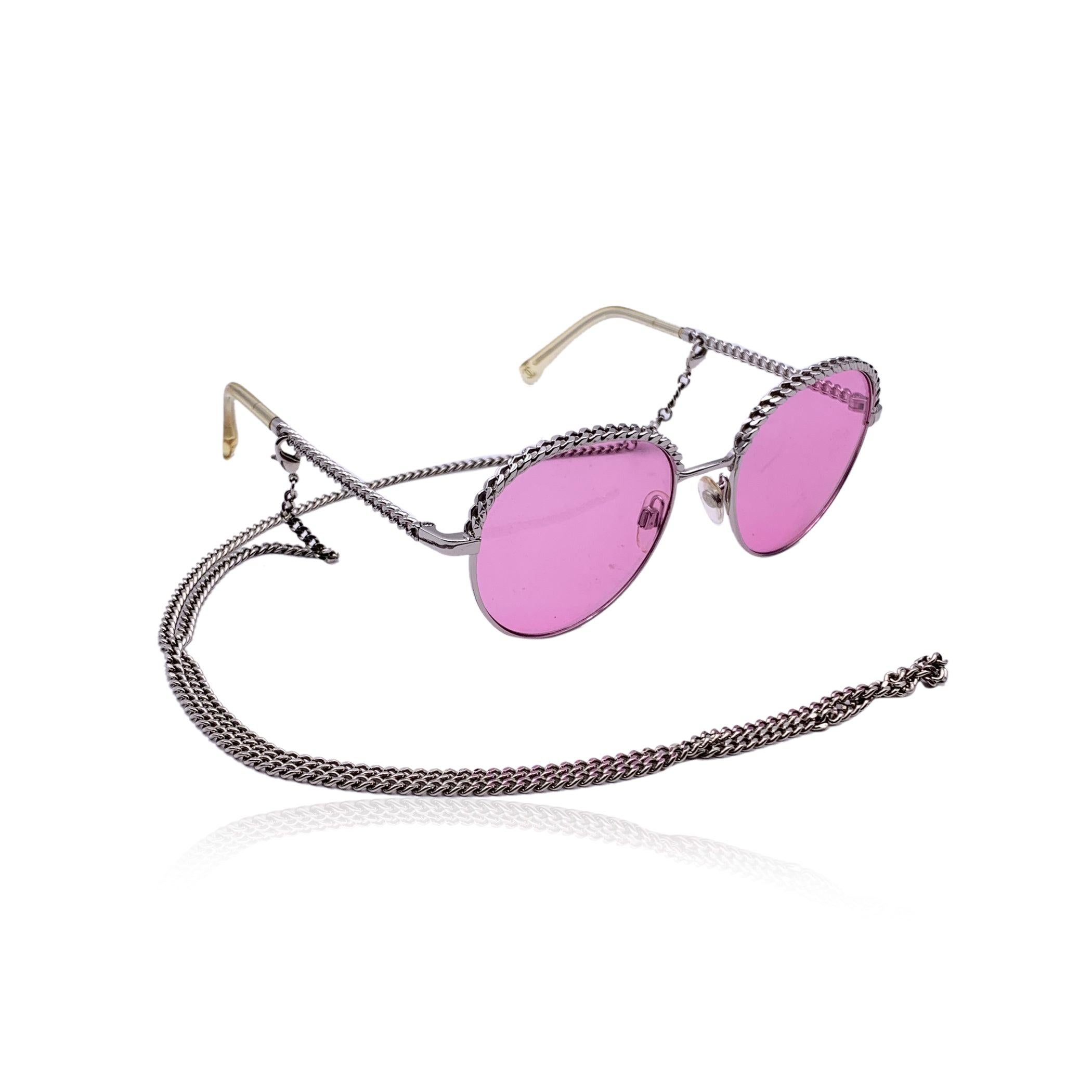 Purple Chanel Silver Metal Pantos Sunglasses 2184 50/19 135mm with Chain