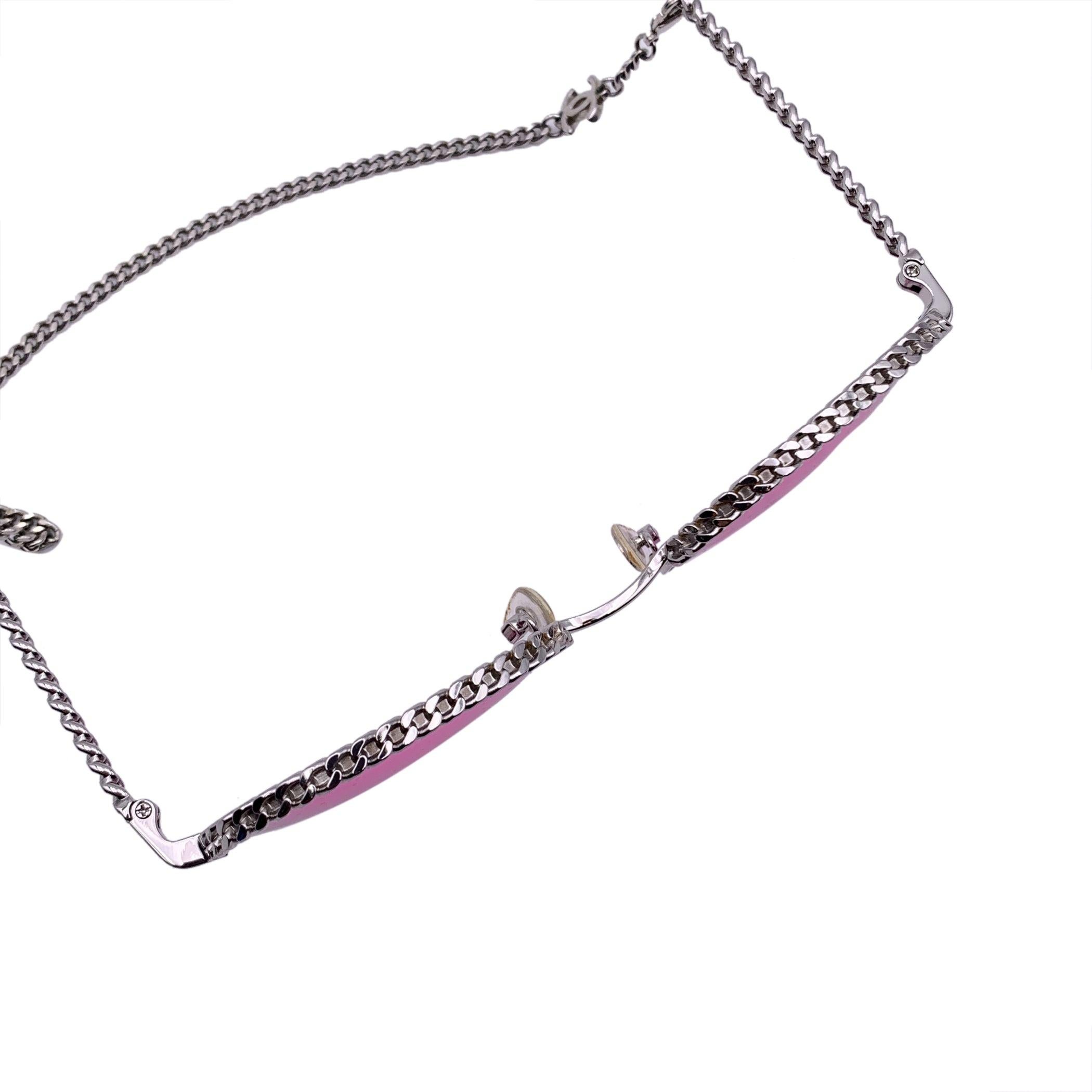 Chanel Silver Metal Pantos Sunglasses 2184 50/19 135mm with Chain In Excellent Condition In Rome, Rome