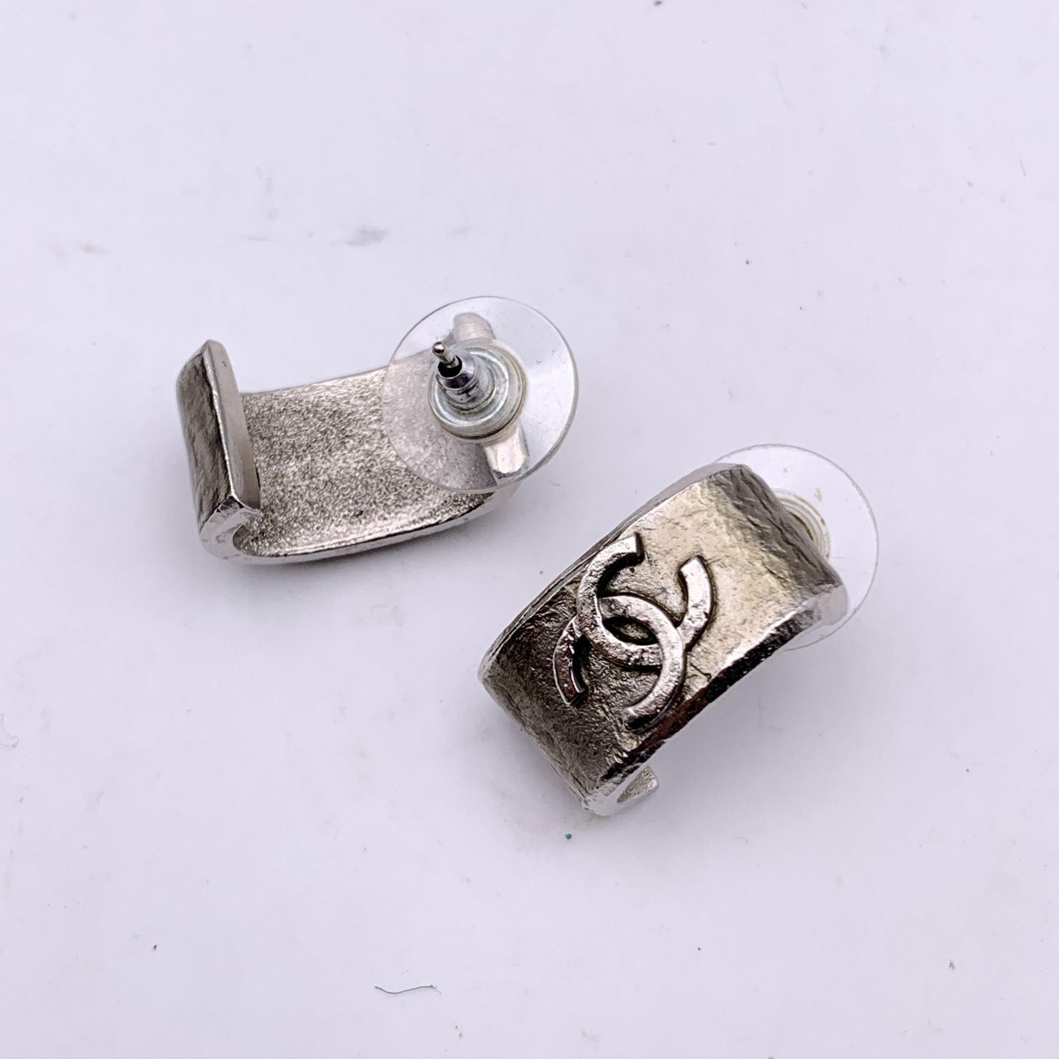 Women's Chanel Silver Metal Semi Hoop CC Logo Earrings Piercing Ears For Sale