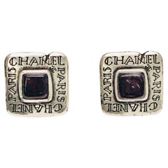 Chanel Silver Metal  Square Clip On Earrings