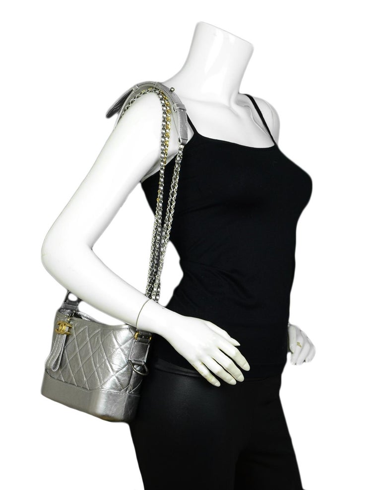 Chanel Silver Metallic Aged Calfskin Quilted Small Gabrielle Hobo Bag For  Sale at 1stDibs