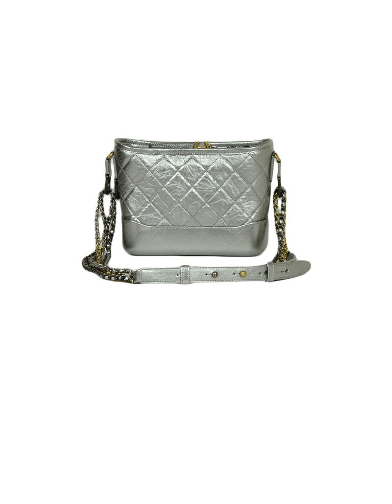 Chanel Silver Metallic Aged Calfskin Quilted Small Gabrielle Hobo Bag For  Sale at 1stDibs