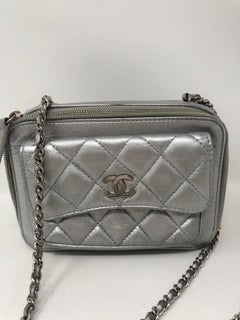 Chanel Silver Metallic Camera Bag Crossbody