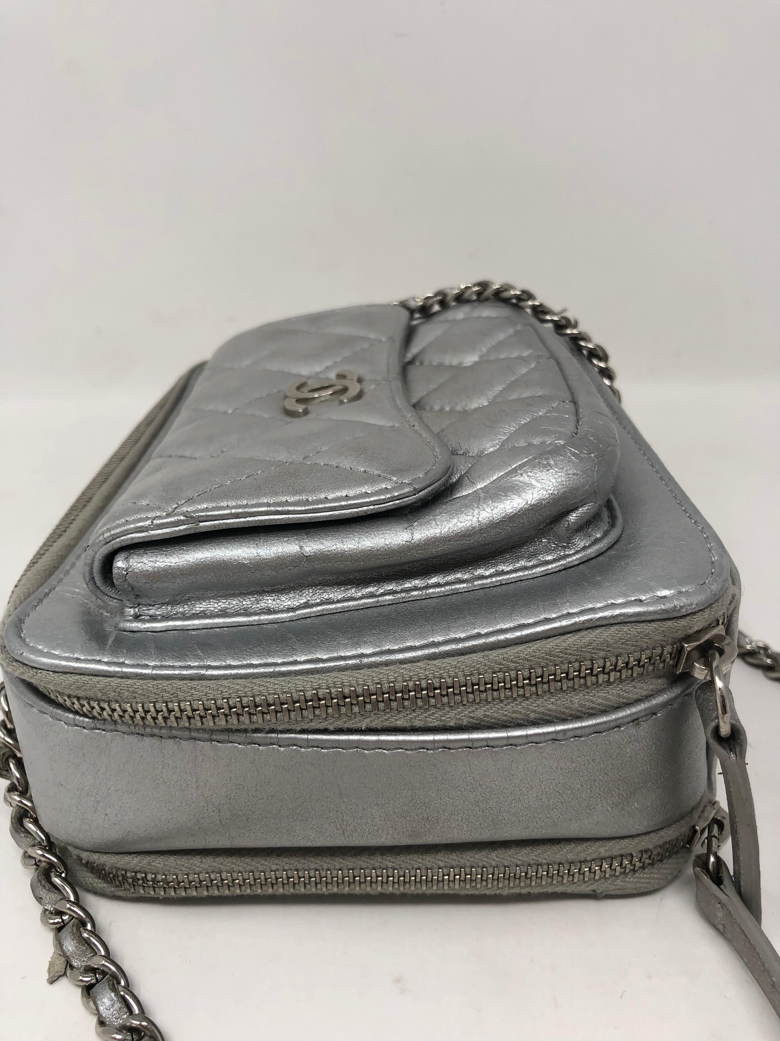 Chanel Silver Metallic Camera Bag Crossbody In Good Condition In Athens, GA