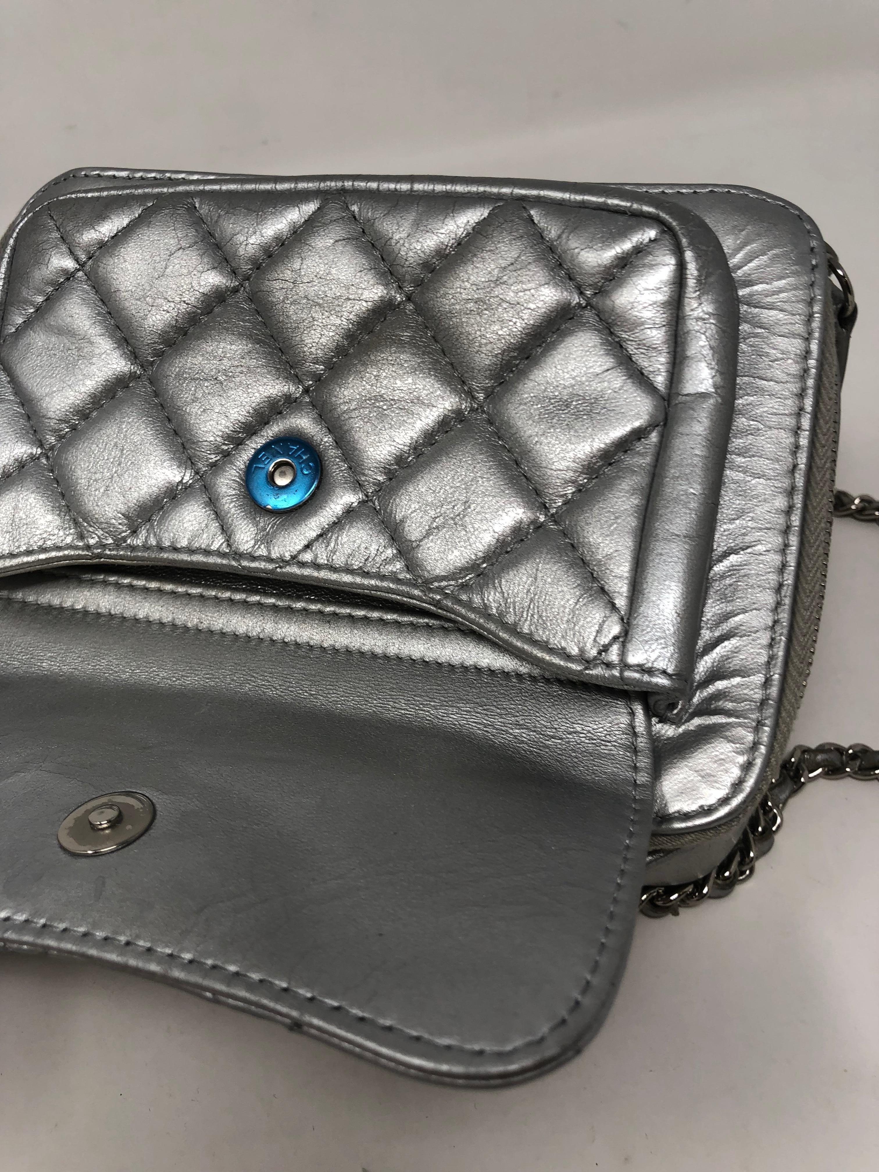 Women's or Men's Chanel Silver Metallic Camera Bag Crossbody