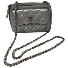 Chanel Silver Metallic Camera Bag Crossbody