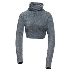Chanel Silver Metallic Cropped Turtleneck