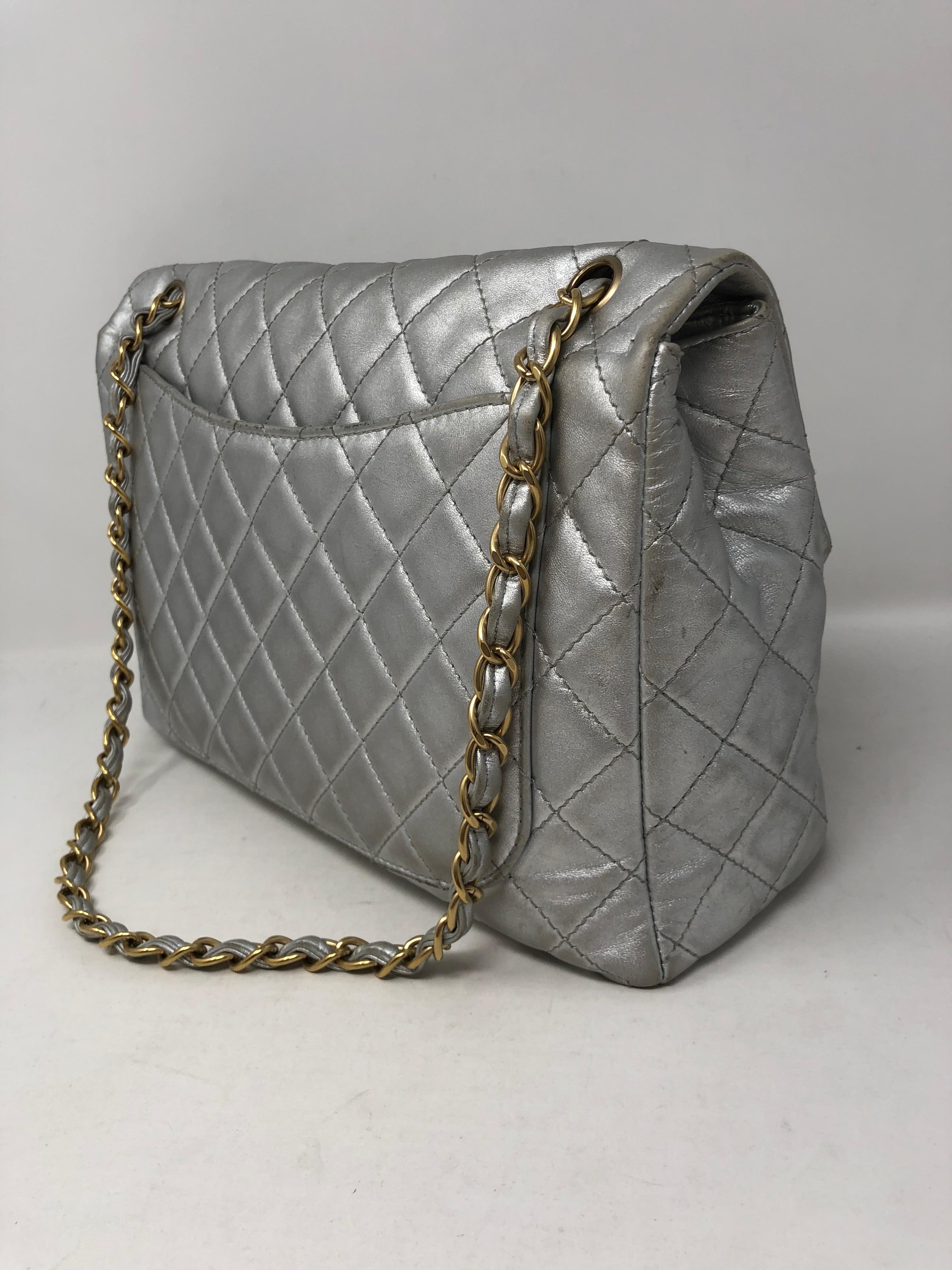 Chanel Silver Metallic Jumbo Bag 6