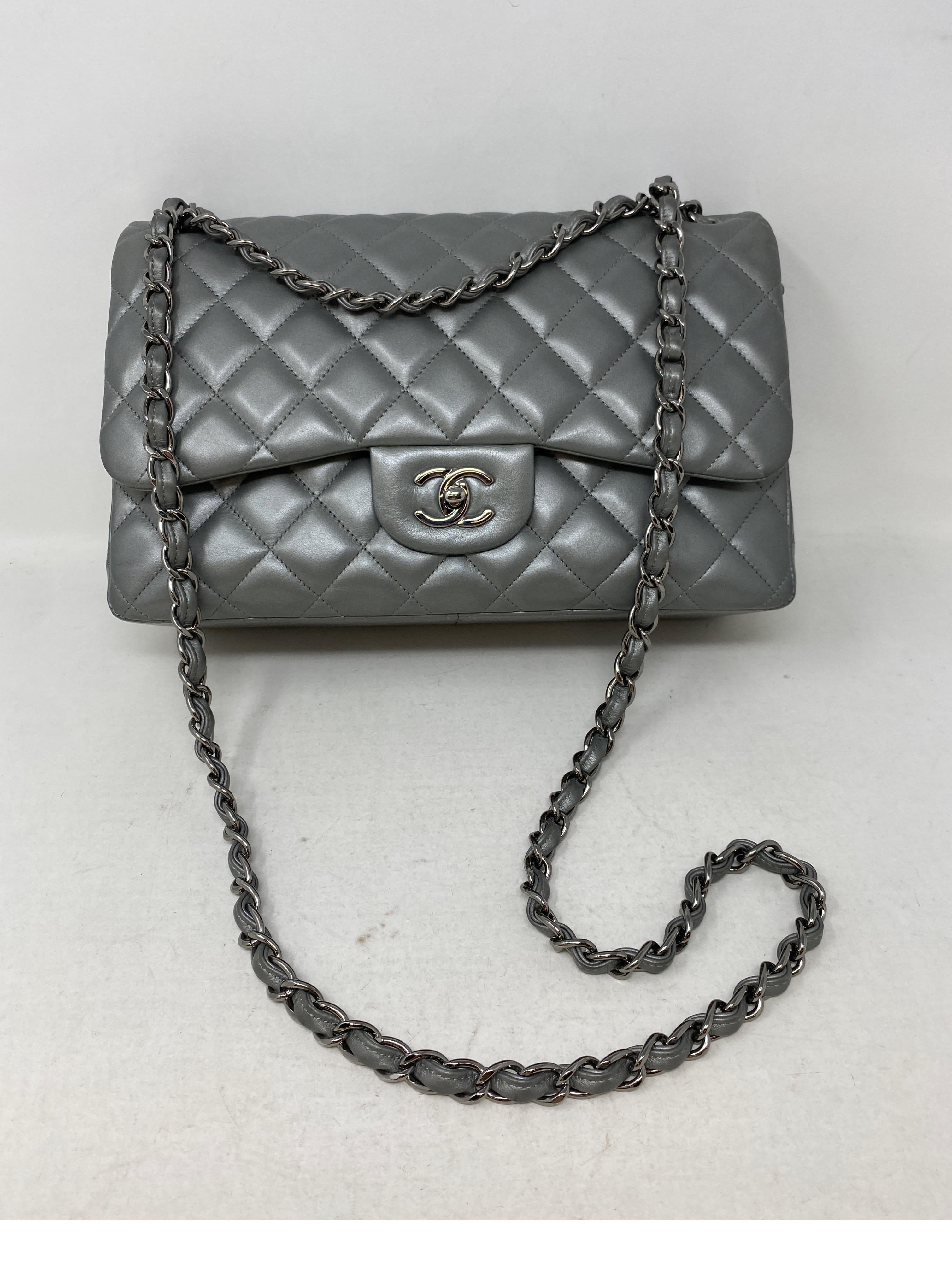 Chanel Silver Metallic Jumbo Bag  For Sale 4