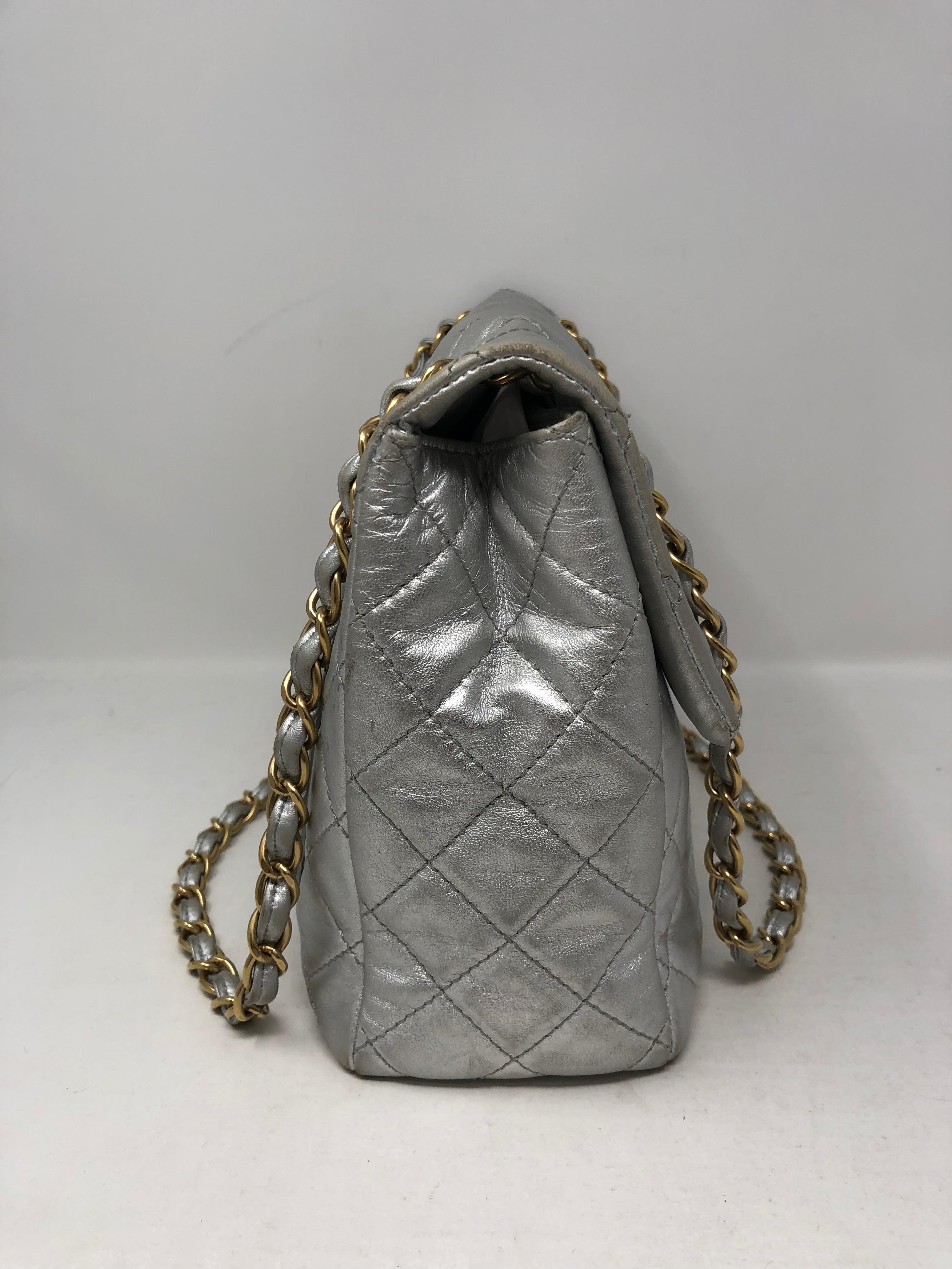 Chanel Silver Metallic Jumbo Bag 7