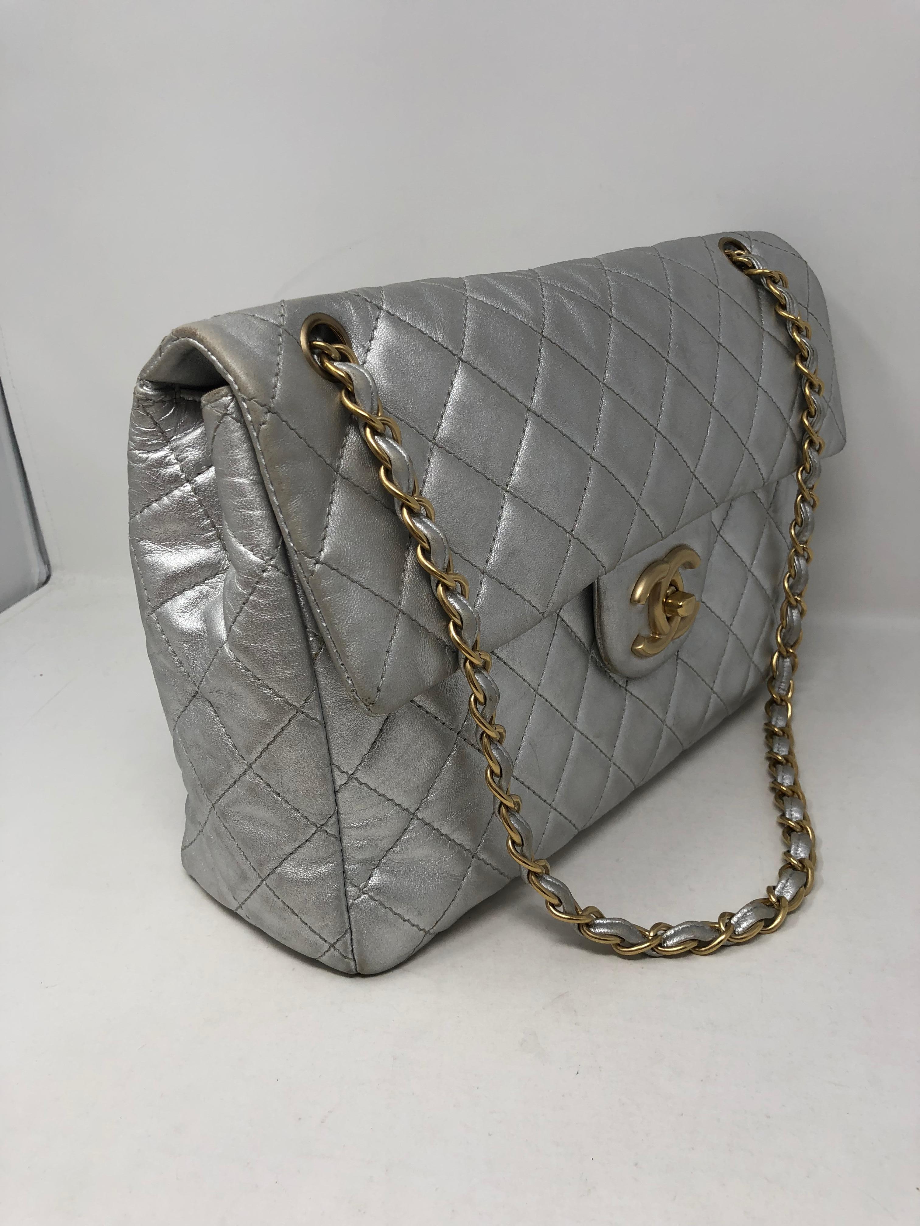 Chanel Silver Metallic Jumbo Bag 8