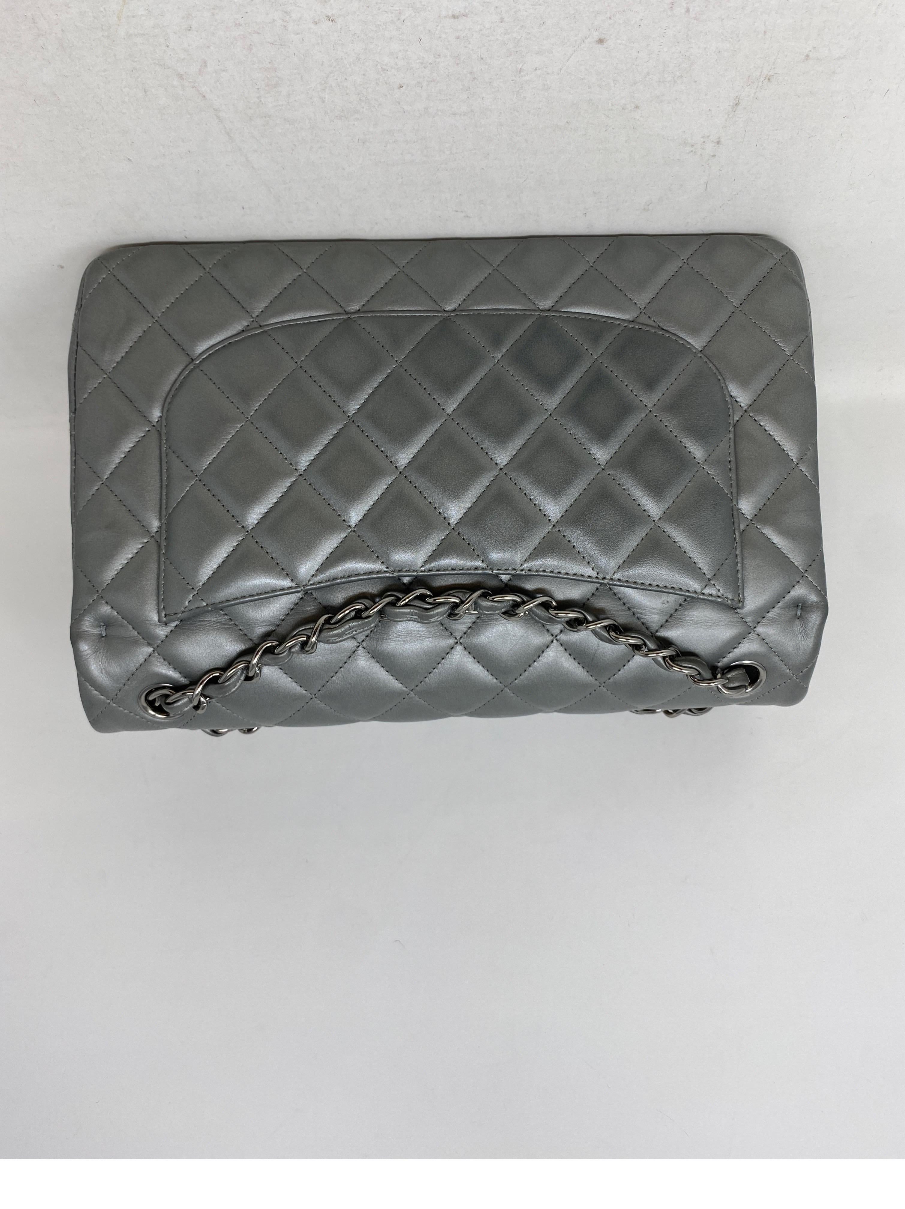 Chanel Silver Metallic Jumbo Bag  For Sale 6