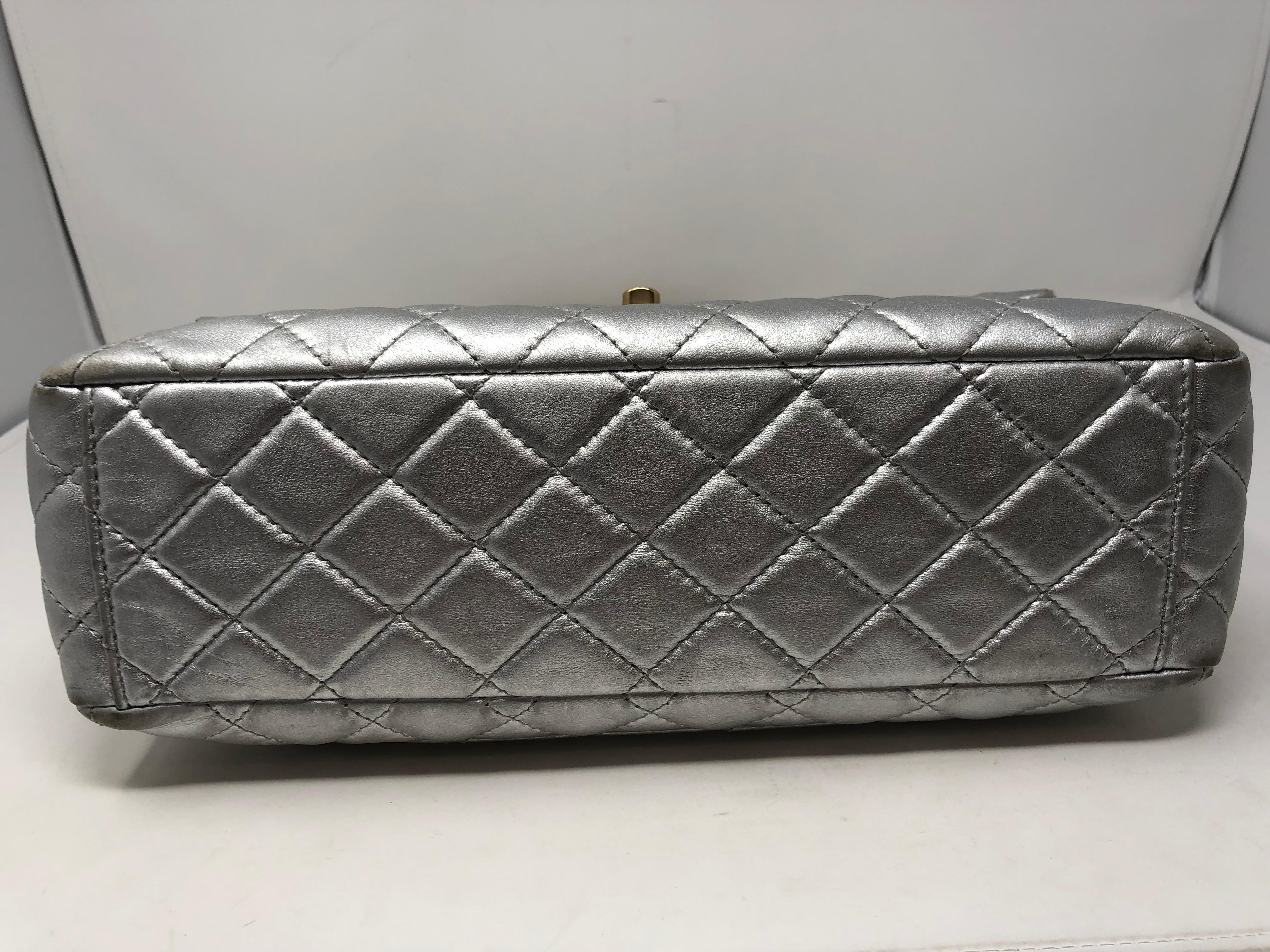 Chanel Silver Metallic Jumbo Bag 9