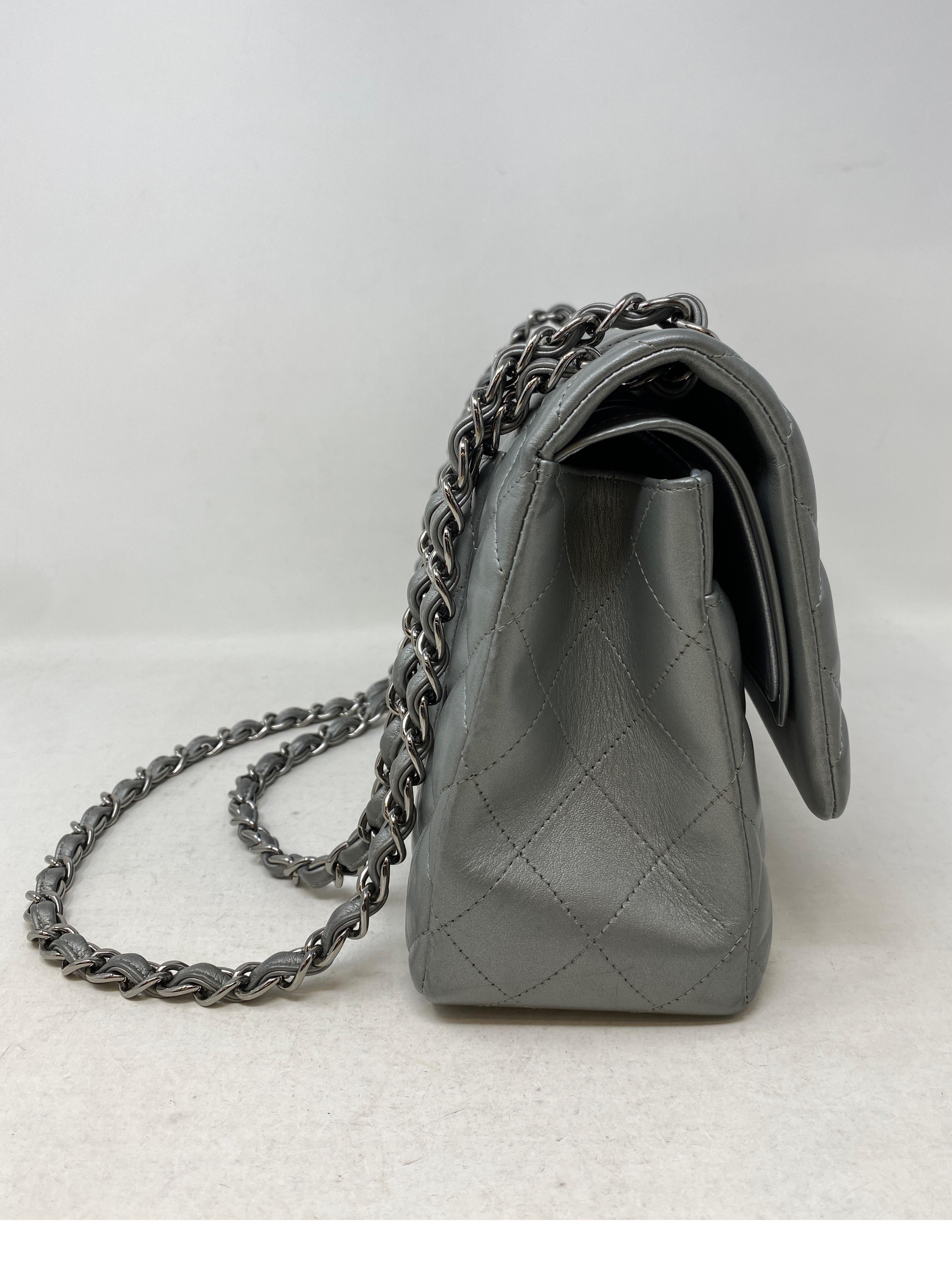 Chanel Silver Metallic Jumbo Bag  For Sale 7