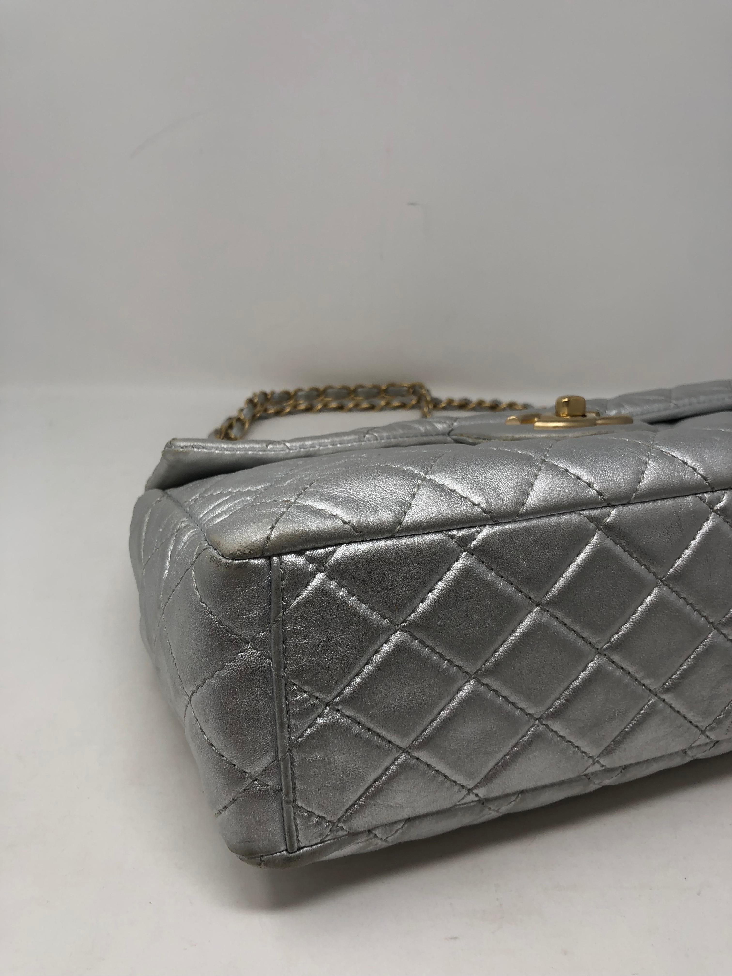 Chanel Silver Metallic Jumbo Bag 10