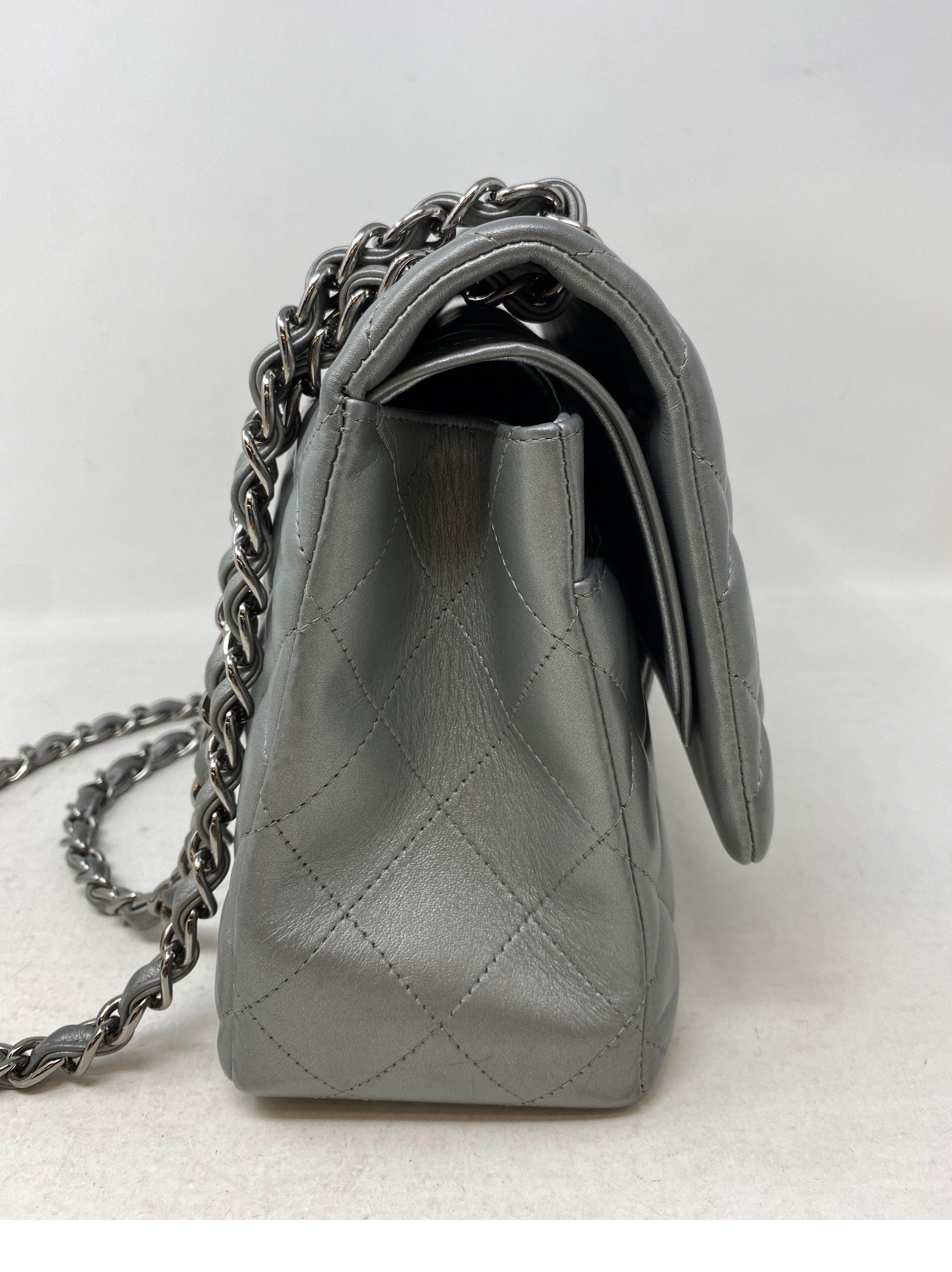 Chanel Silver Metallic Jumbo Bag  For Sale 8