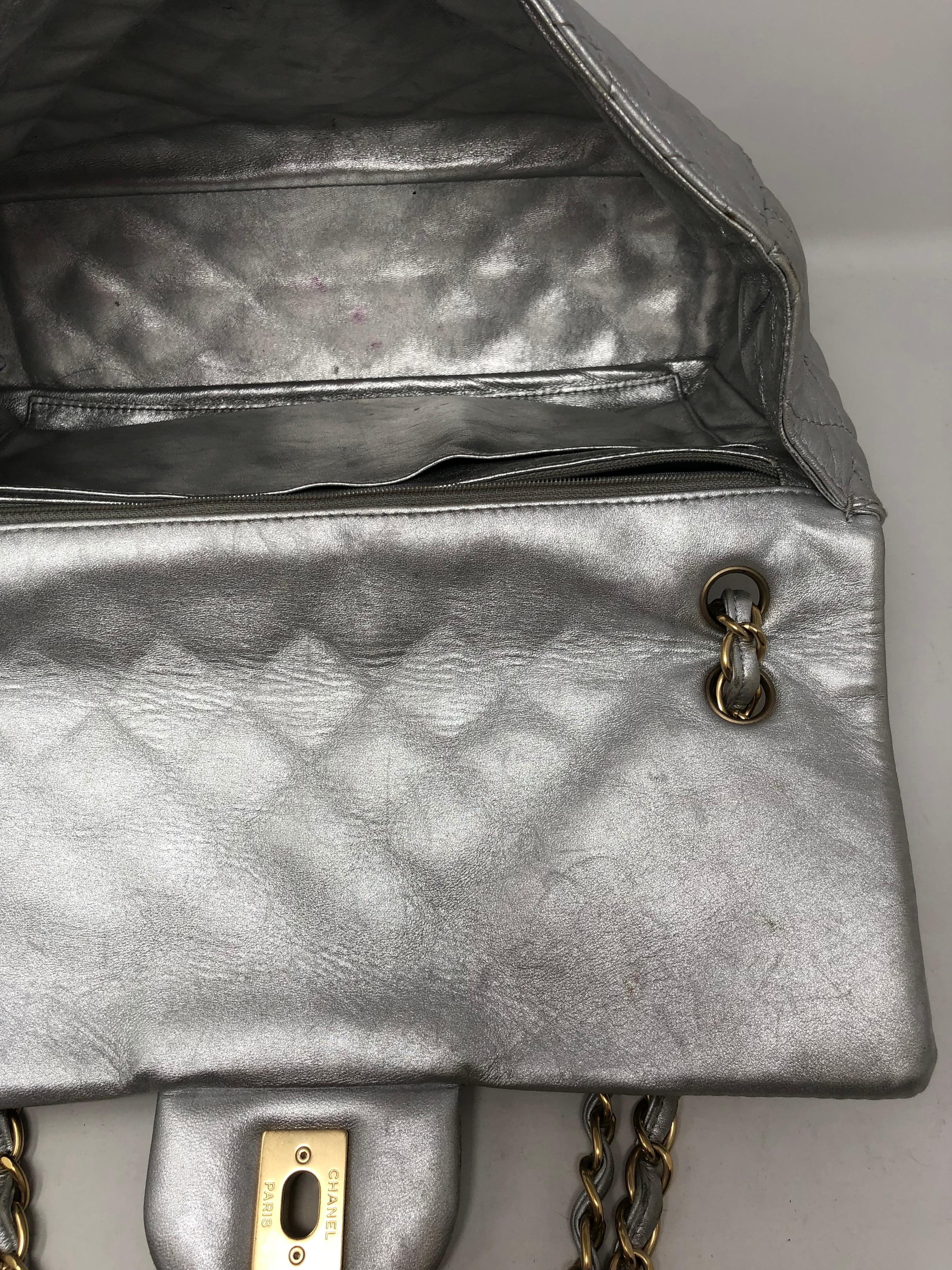 Chanel Silver Metallic Jumbo Bag 11