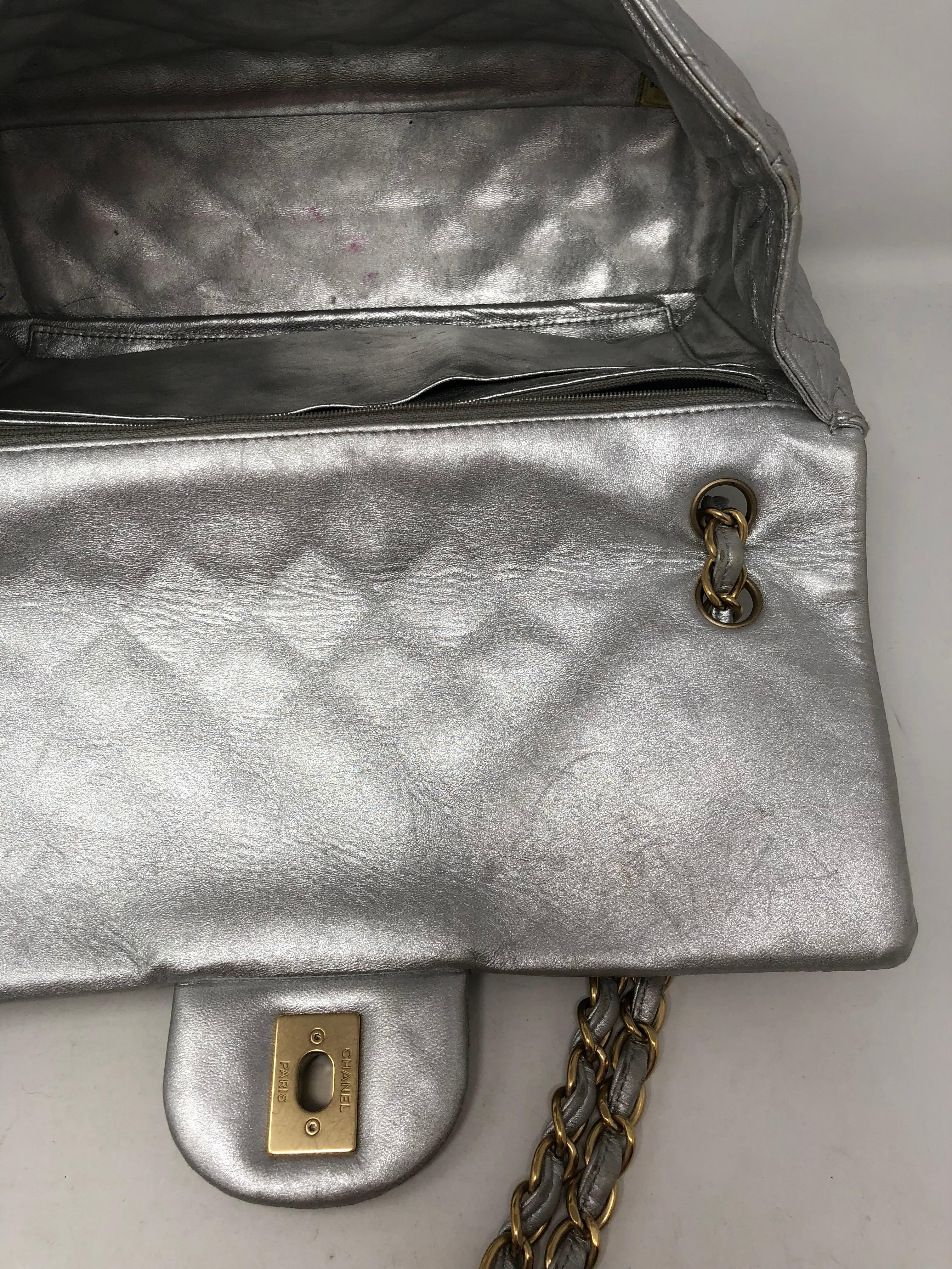 Chanel Silver Metallic Jumbo Bag 14