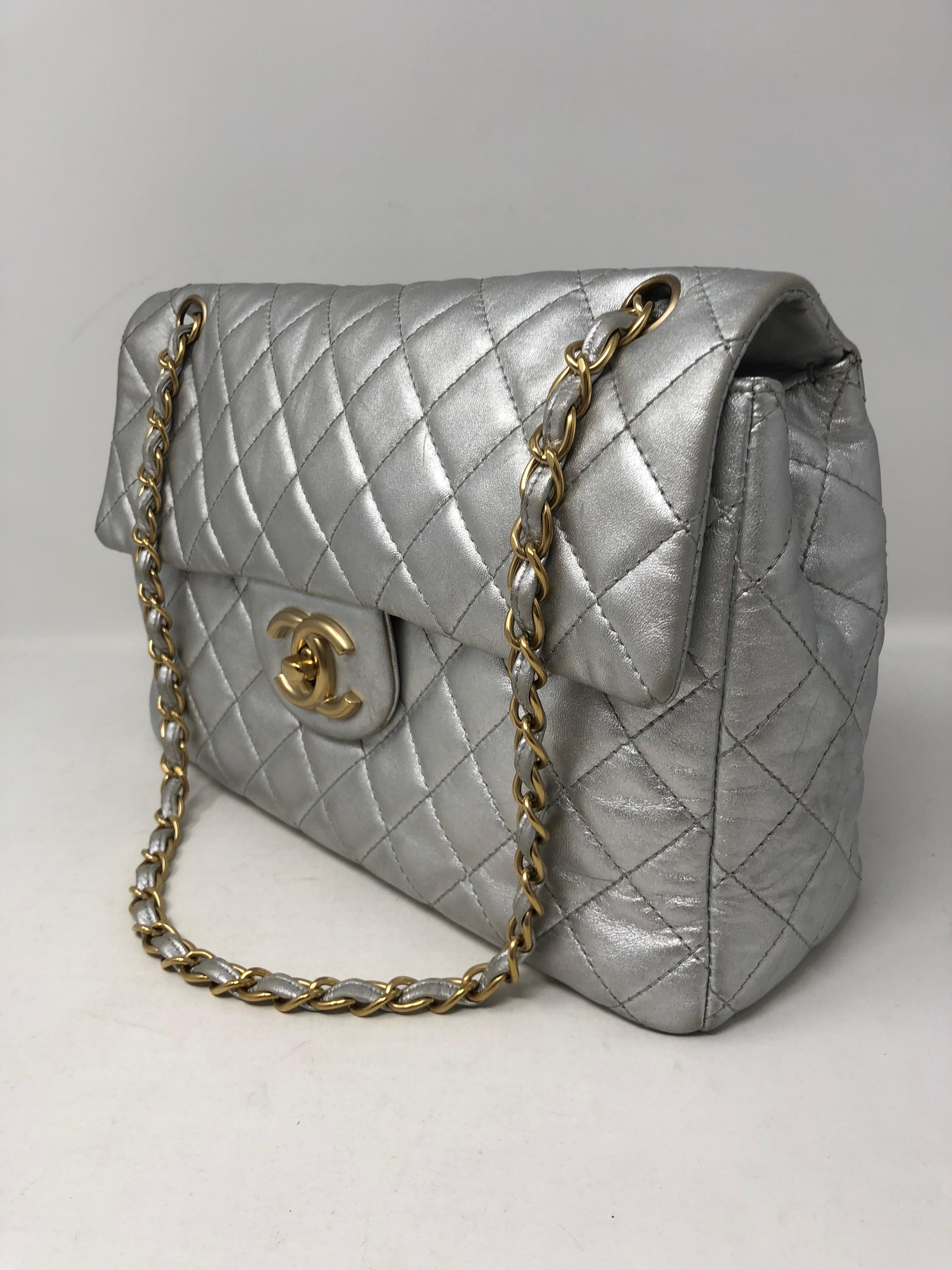 Chanel Silver Metallic Jumbo Bag 1