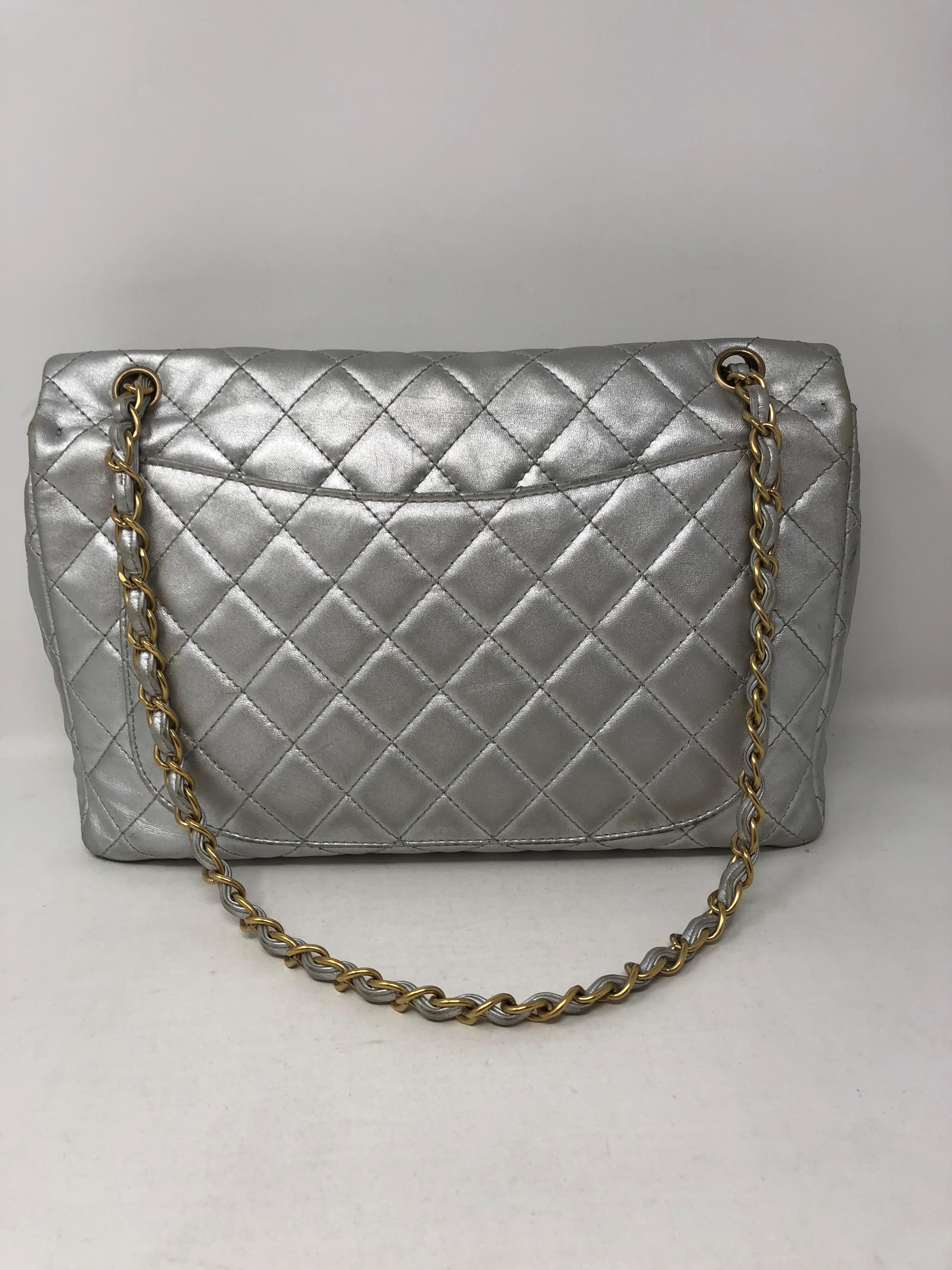Chanel Silver Metallic Jumbo Bag 3