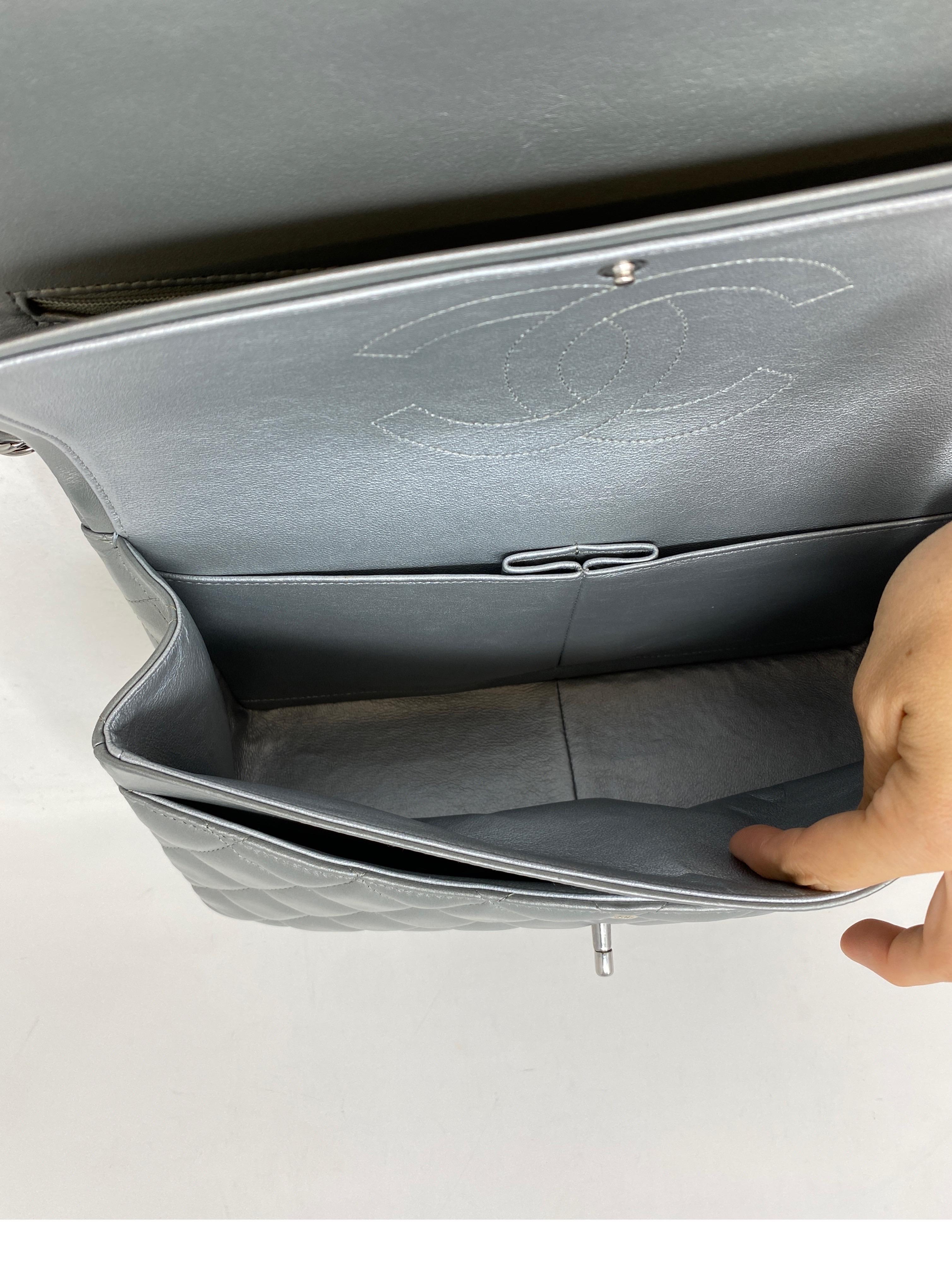 Chanel Silver Metallic Jumbo Bag  For Sale 1