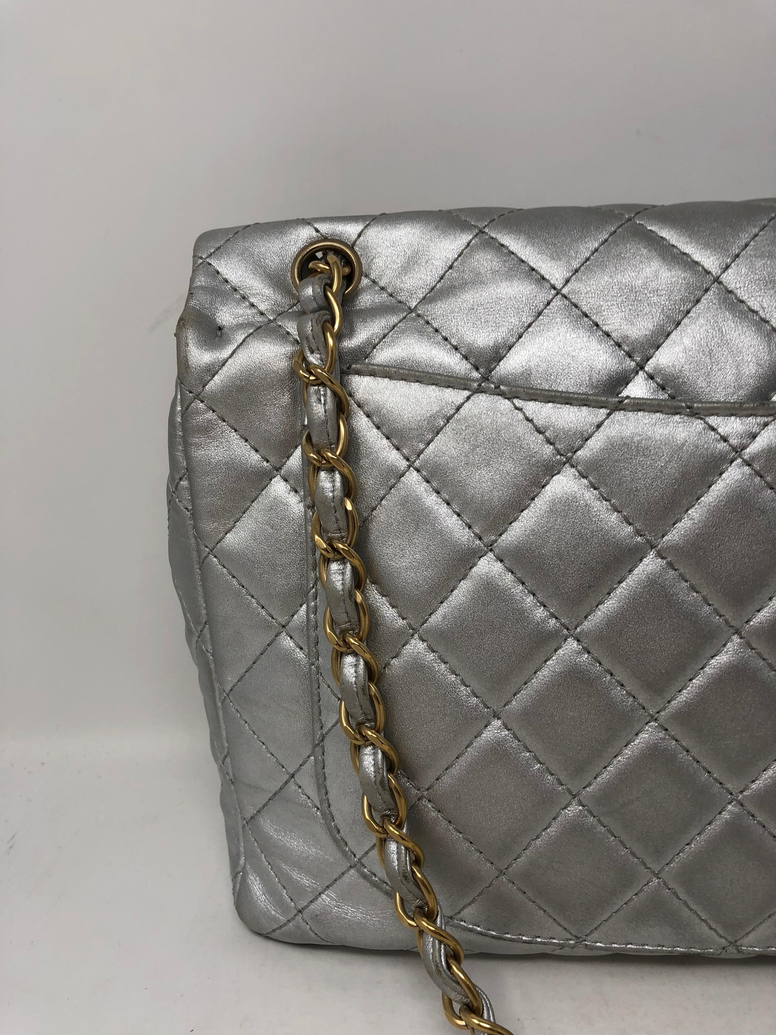 Chanel Silver Metallic Jumbo Bag 4