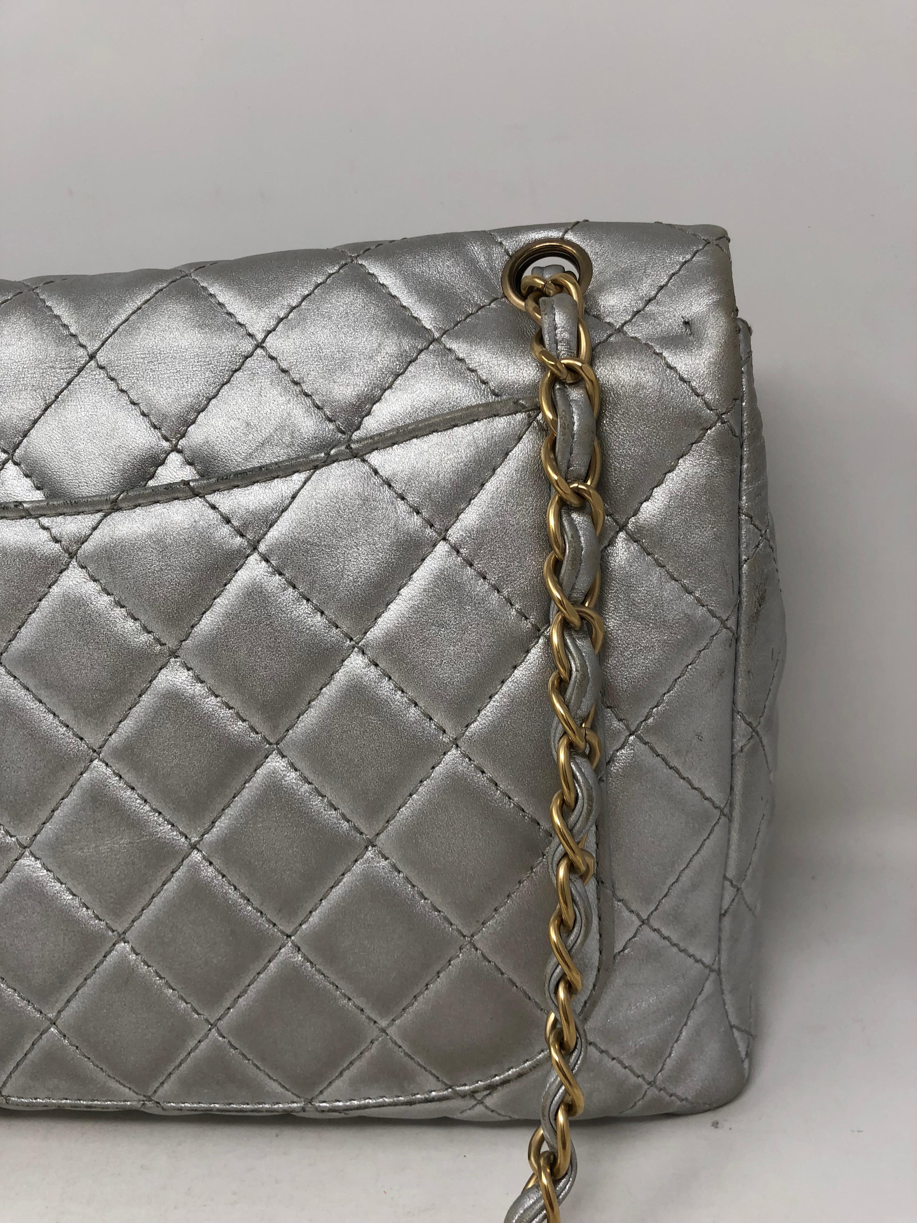 Chanel Silver Metallic Jumbo Bag 5